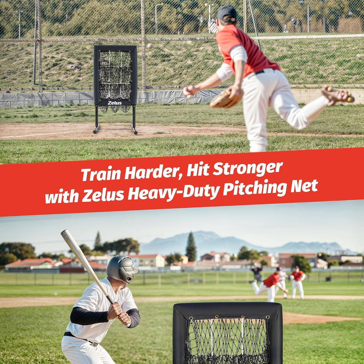 image:imageZELUS 9Hole Pitching Net HeavyDuty Baseball Net with Authentic Strike Zone amp Detachable Stand Height Adjustable Baseball Training Net for Batting Pitching Hitting Softball Aid Equipment 353lb
