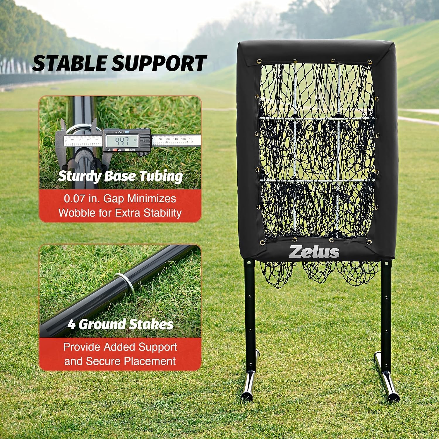 image:imageZELUS 9Hole Pitching Net HeavyDuty Baseball Net with Authentic Strike Zone amp Detachable Stand Height Adjustable Baseball Training Net for Batting Pitching Hitting Softball Aid Equipment 353lb