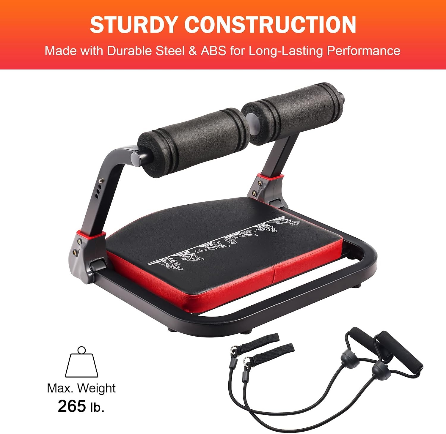 image:imageZELUS Ab Machine with Resistance Bands for Home Gym 2 in 1 Ab Workout Equipment with Rebound Assist 4 Intensities Core Strength Trainer Whole Body Exercise Fitness Equipment for Home WorkoutsRed