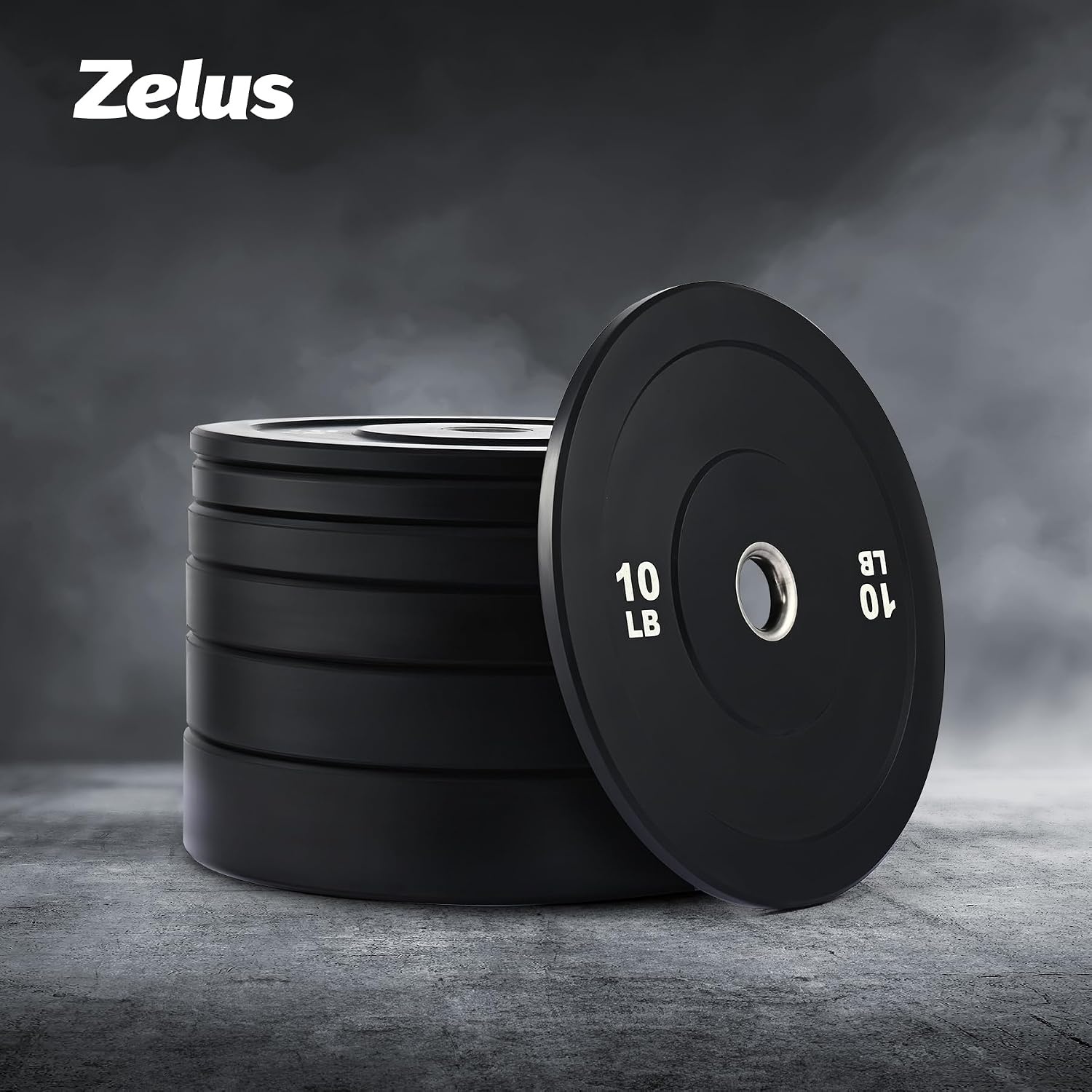 image:imageZELUS Bumper Plate Set Olympic Weight Plates Rubber Barbell Plates with Stainless Steel Inserts for Weight Lifting Strength Training Workout Olympic Barbell Weight Set 160lb