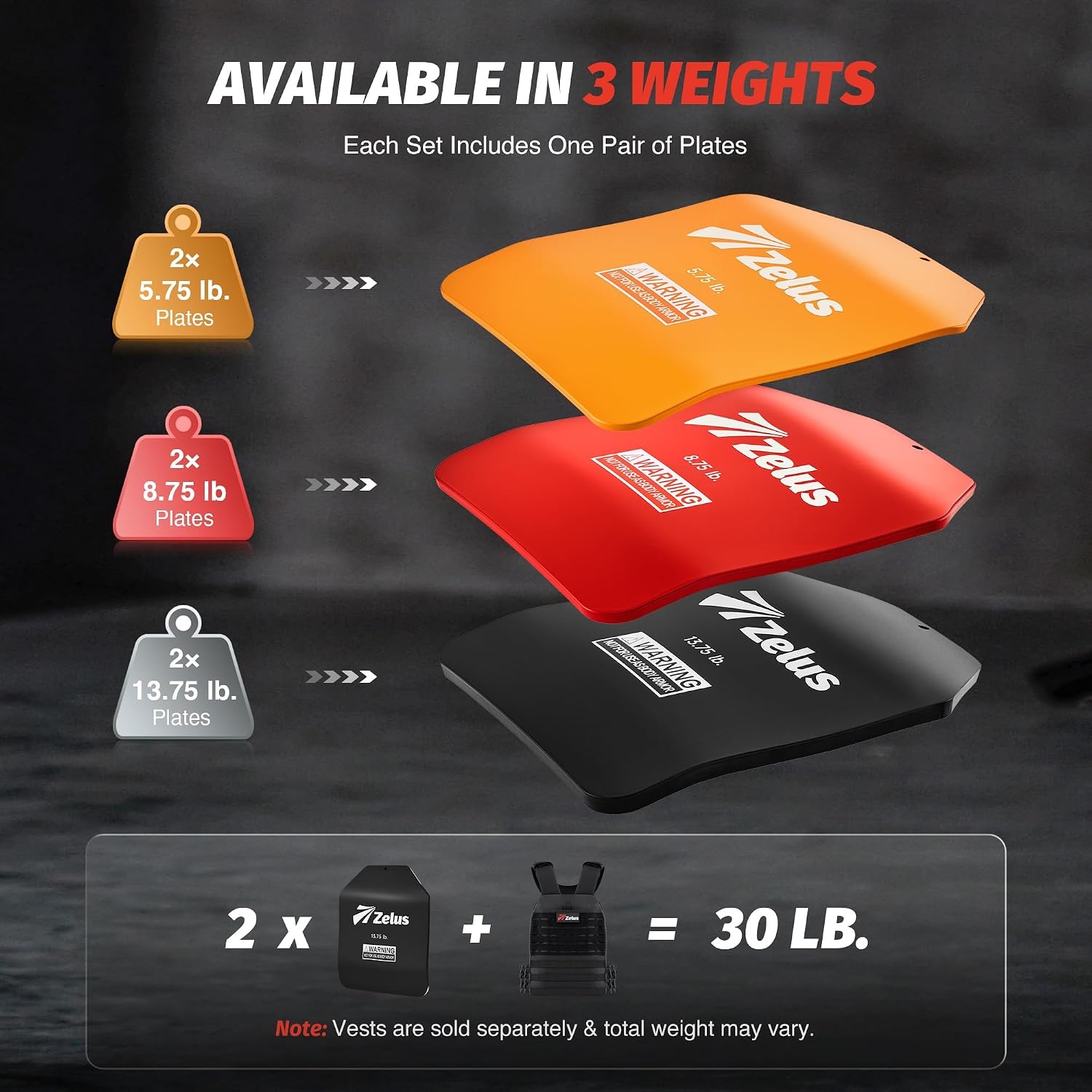 image:imageZELUS Curved Weighted Vest Plates for Workout 5758751375LB Pairs Steel Weight Plates for Tactical Weight Vest Ergonomic Training Plates for Running CrossFit amp Strength TrainingBlack1375LB