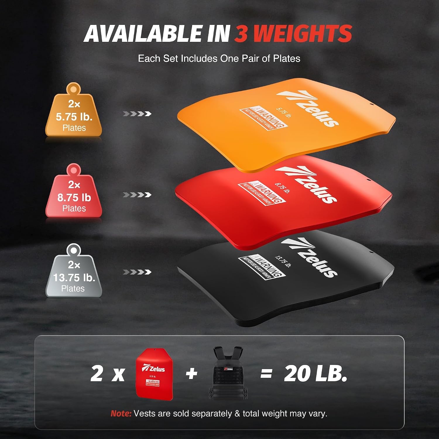 image:imageZELUS Curved Weighted Vest Plates for Workout 5758751375LB Pairs Steel Weight Plates for Tactical Weight Vest Ergonomic Training Plates for Running CrossFit amp Strength TrainingRed875LB