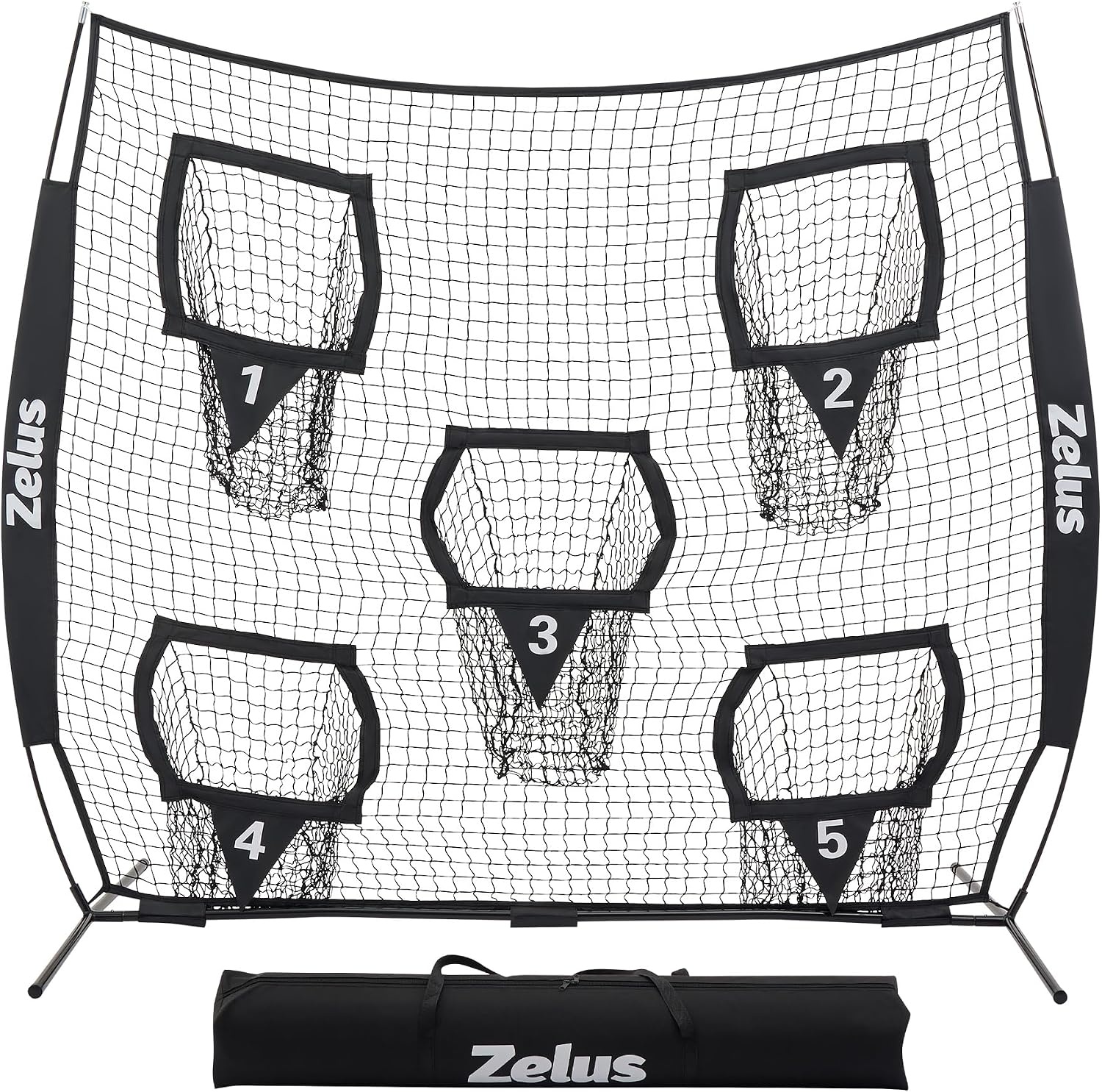 image:imageZELUS Football Throwing Net Quarterback Training Equipment with 5 Target Pockets Football Practice Throwing Passing Accuracy Trainer with Carry Bag Ground Stakes for Kids AdultsBlack