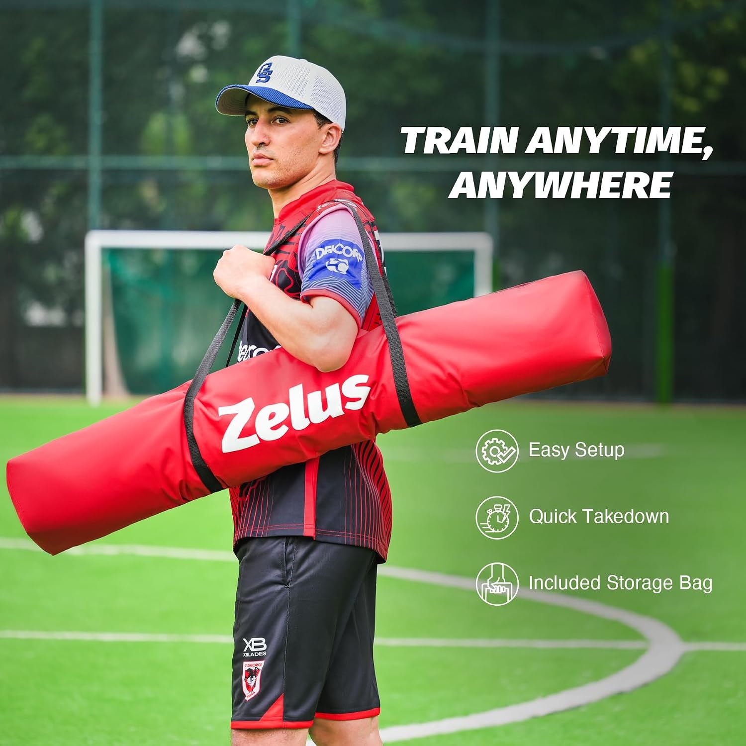 image:imageZELUS Football Throwing Net Quarterback Training Equipment with 5 Target Pockets Football Practice Throwing Passing Accuracy Trainer with Carry Bag Ground Stakes for Kids AdultsRed