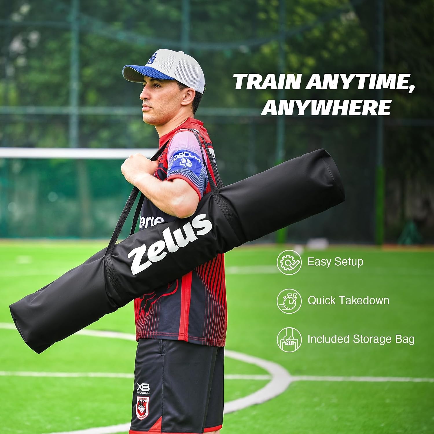 image:imageZELUS Football Throwing Net Quarterback Training Equipment with 5 Target Pockets Football Practice Throwing Passing Accuracy Trainer with Carry Bag Ground Stakes for Kids AdultsBlack