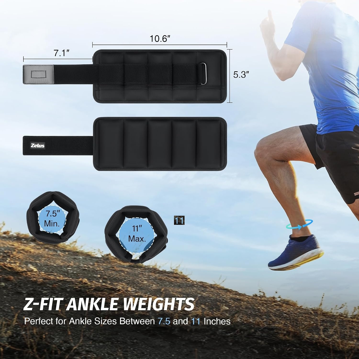 image:imageZELUS Ultra Thin Adjustable Ankle Weights 4710 lb Fully Adjustable Filled with Soft Iron for Slim Fit Leg Weights for Women Men Strength Weighted for Gym Home Yoga Walking Running PilatesBlack