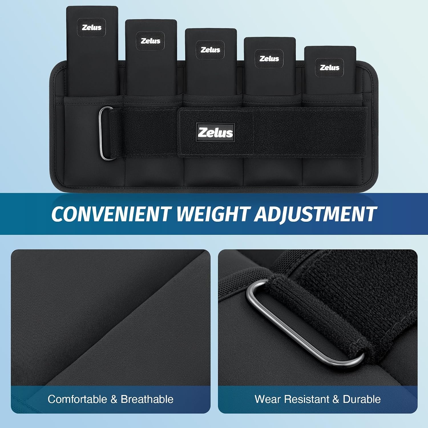image:imageZELUS Ultra Thin Adjustable Ankle Weights 4710 lb Fully Adjustable Filled with Soft Iron for Slim Fit Leg Weights for Women Men Strength Weighted for Gym Home Yoga Walking Running PilatesBlack