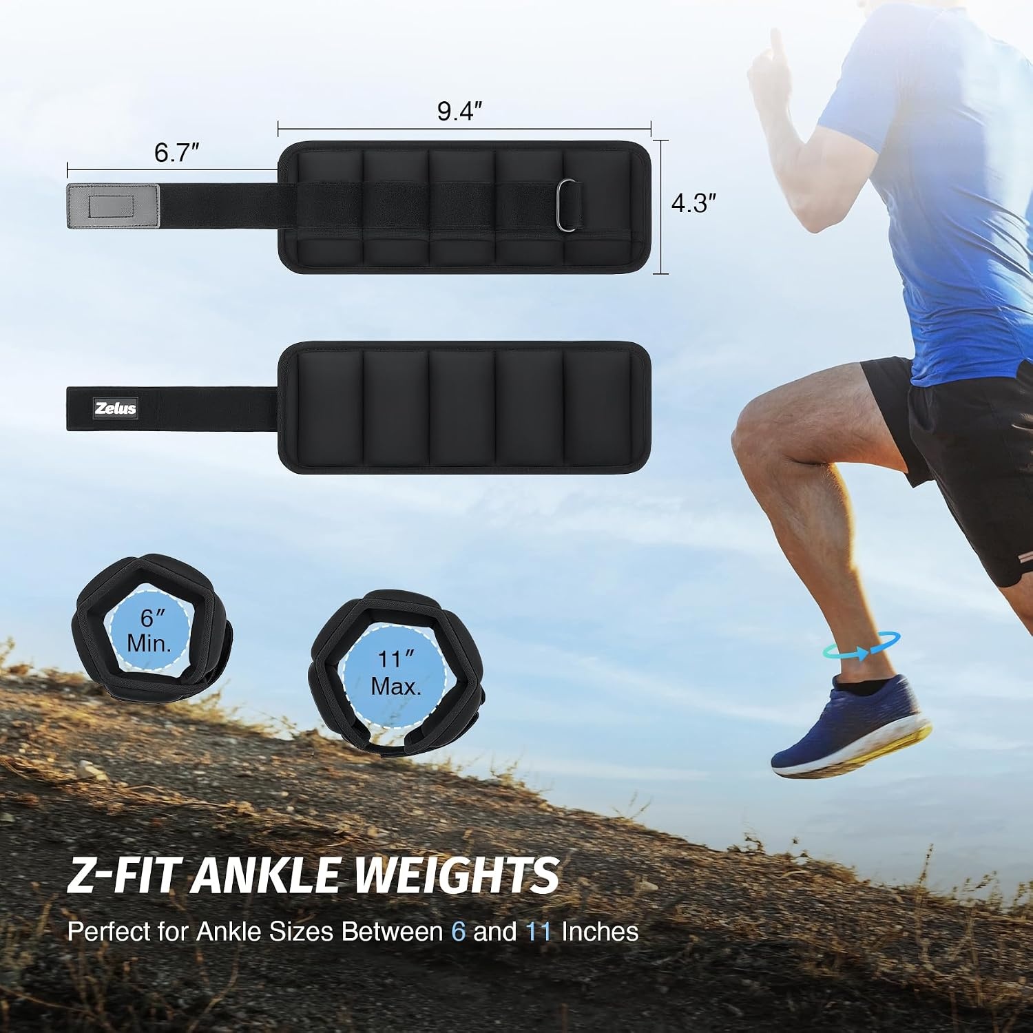 image:imageZELUS Ultra Thin Adjustable Ankle Weights 4710 lb Fully Adjustable Filled with Soft Iron for Slim Fit Leg Weights for Women Men Strength Weighted for Gym Home Yoga Walking Running PilatesBlack