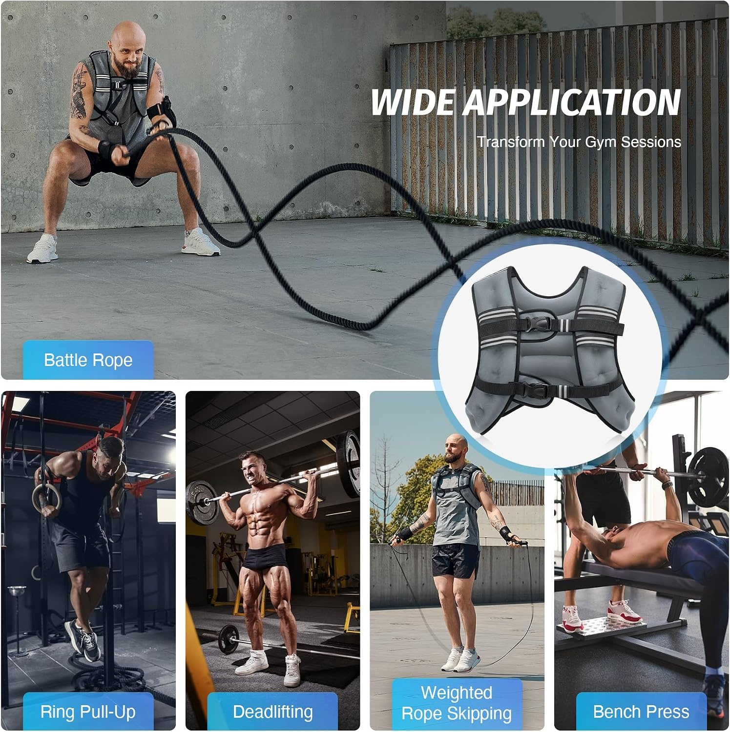 image:imageZELUS Weighted Vest 6lb8lb12lb16lb20lb25lb30lb Weight Vest with Reflective Stripe for Workout Strength Training Running Fitness Muscle Building Weight Loss WeightliftingGrey