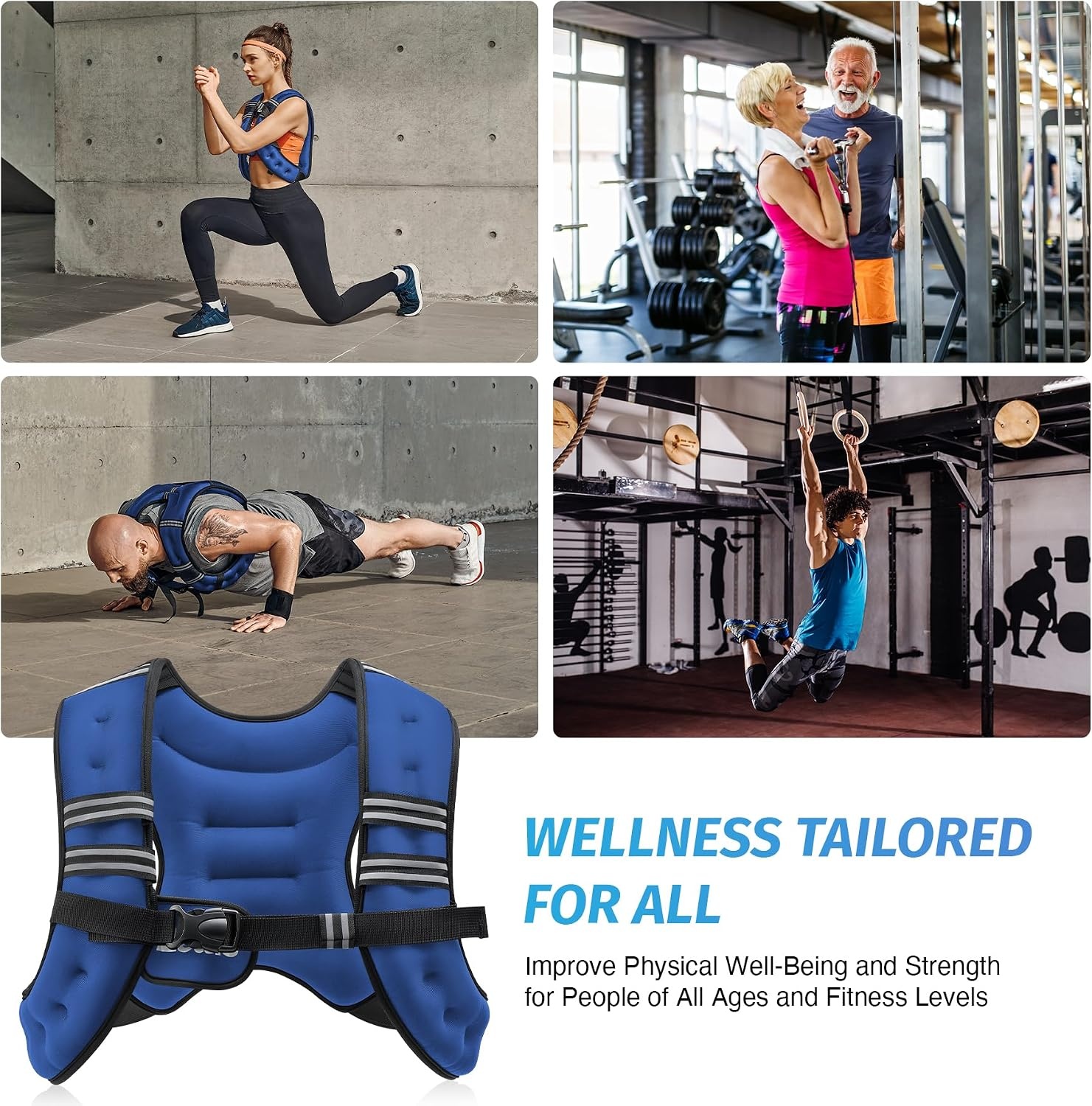 image:imageZELUS Weighted Vest 6lb8lb12lb16lb20lb25lb30lb Weight Vest with Reflective Stripe for Workout Strength Training Running Fitness Muscle Building Weight Loss WeightliftingBlue