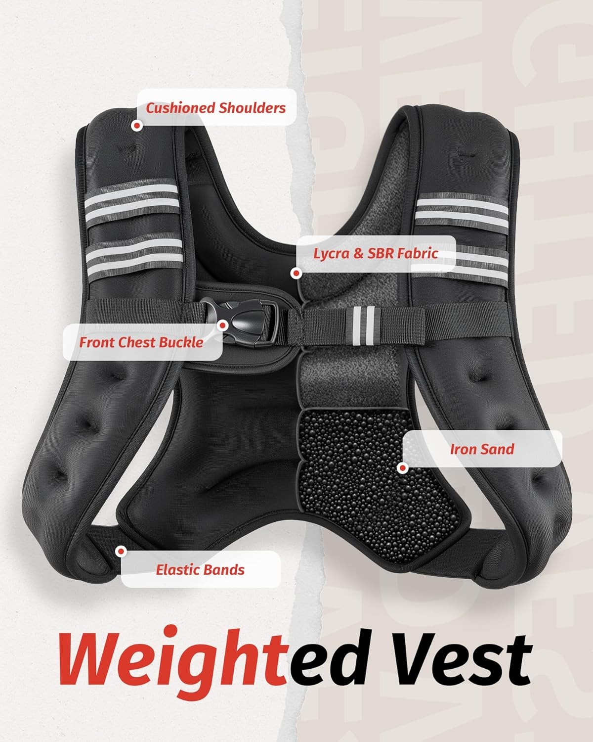 image:imageZELUS Weighted Vest 6lb8lb12lb16lb20lb25lb30lb Weight Vest with Reflective Stripe for Workout Strength Training Running Fitness Muscle Building Weight Loss WeightliftingBlack