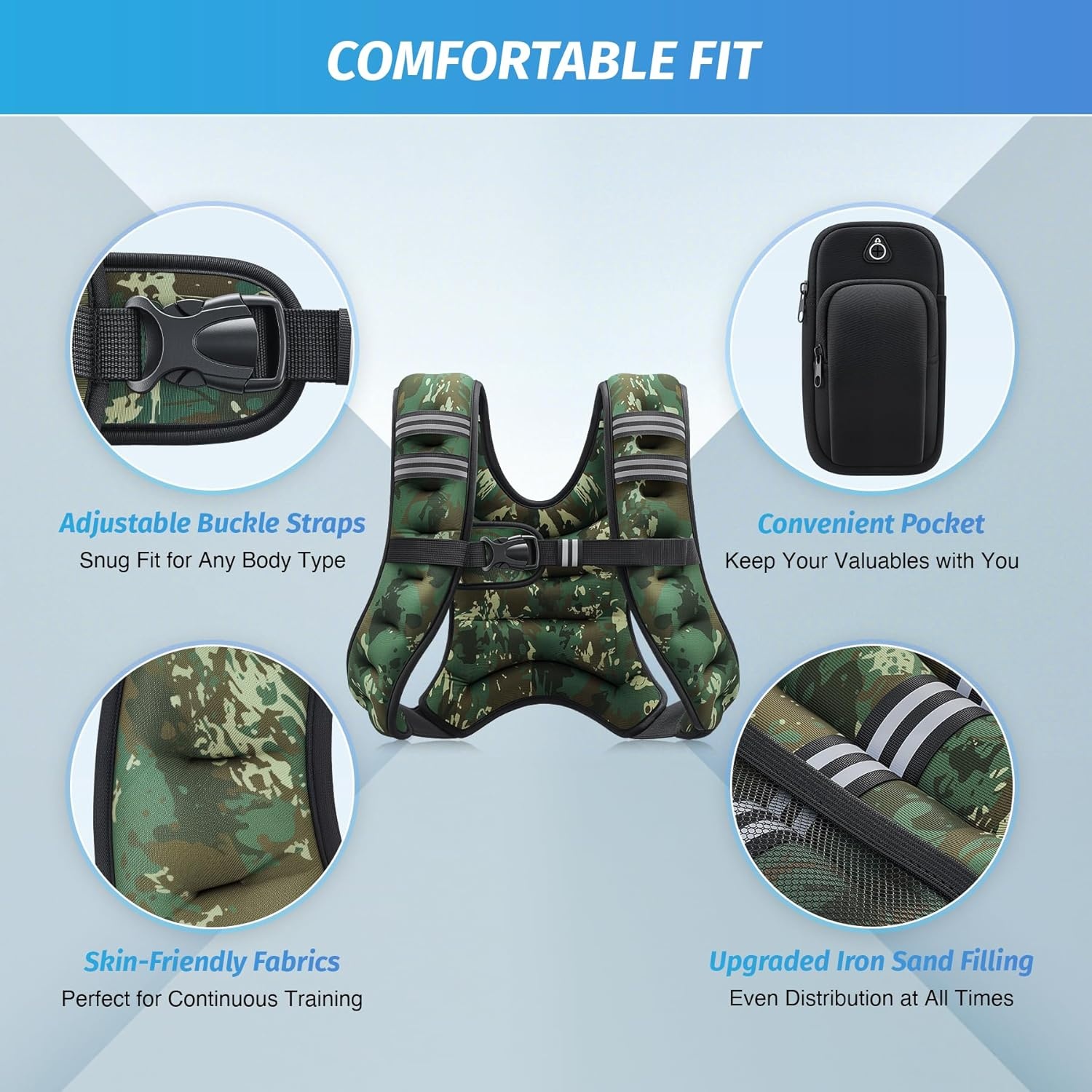 image:imageZELUS Weighted Vest 6lb8lb12lb16lb20lb25lb30lb Weight Vest with Reflective Stripe for Workout Strength Training Running Fitness Muscle Building Weight Loss WeightliftingGreen Camo