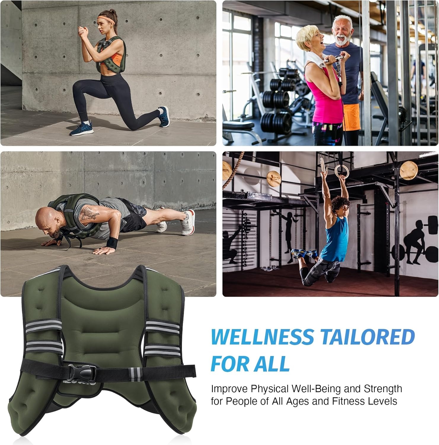 image:imageZELUS Weighted Vest 6lb8lb12lb16lb20lb25lb30lb Weight Vest with Reflective Stripe for Workout Strength Training Running Fitness Muscle Building Weight Loss WeightliftingGreen