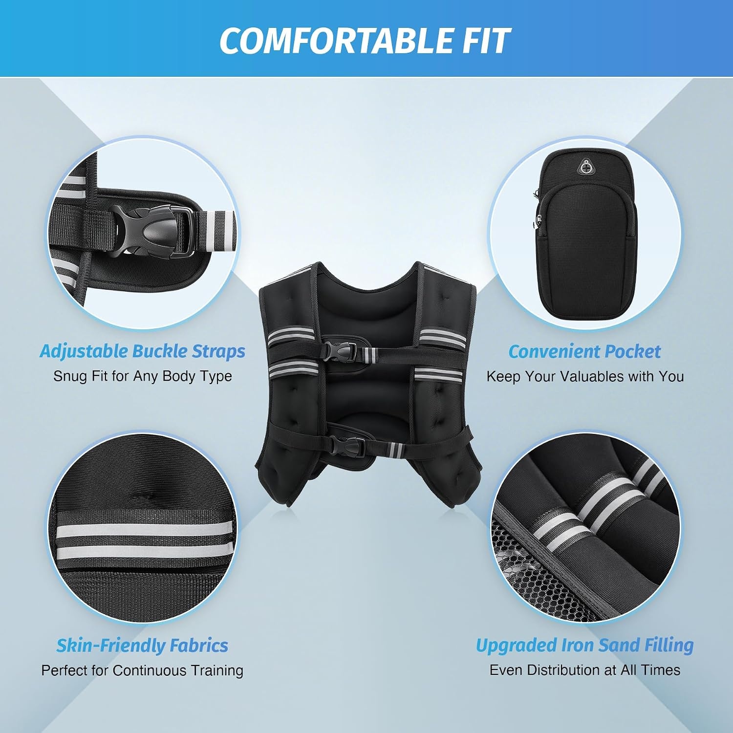image:imageZELUS Weighted Vest 6lb8lb12lb16lb20lb25lb30lb Weight Vest with Reflective Stripe for Workout Strength Training Running Fitness Muscle Building Weight Loss WeightliftingBlack