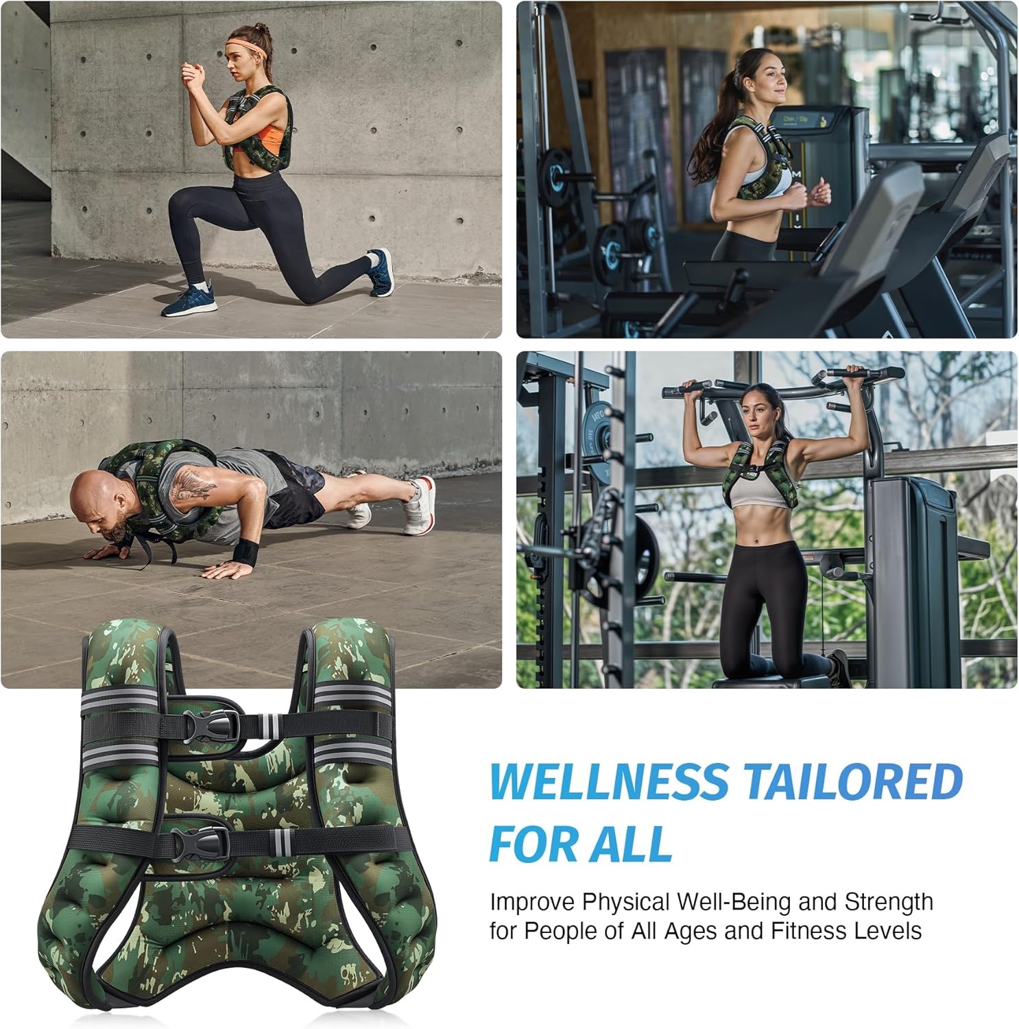image:imageZELUS Weighted Vest 6lb8lb12lb16lb20lb25lb30lb Weight Vest with Reflective Stripe for Workout Strength Training Running Fitness Muscle Building Weight Loss WeightliftingGreen Camo