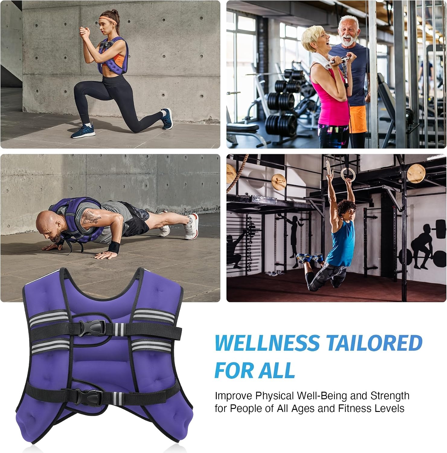 image:imageZELUS Weighted Vest 6lb8lb12lb16lb20lb25lb30lb Weight Vest with Reflective Stripe for Workout Strength Training Running Fitness Muscle Building Weight Loss WeightliftingViolet