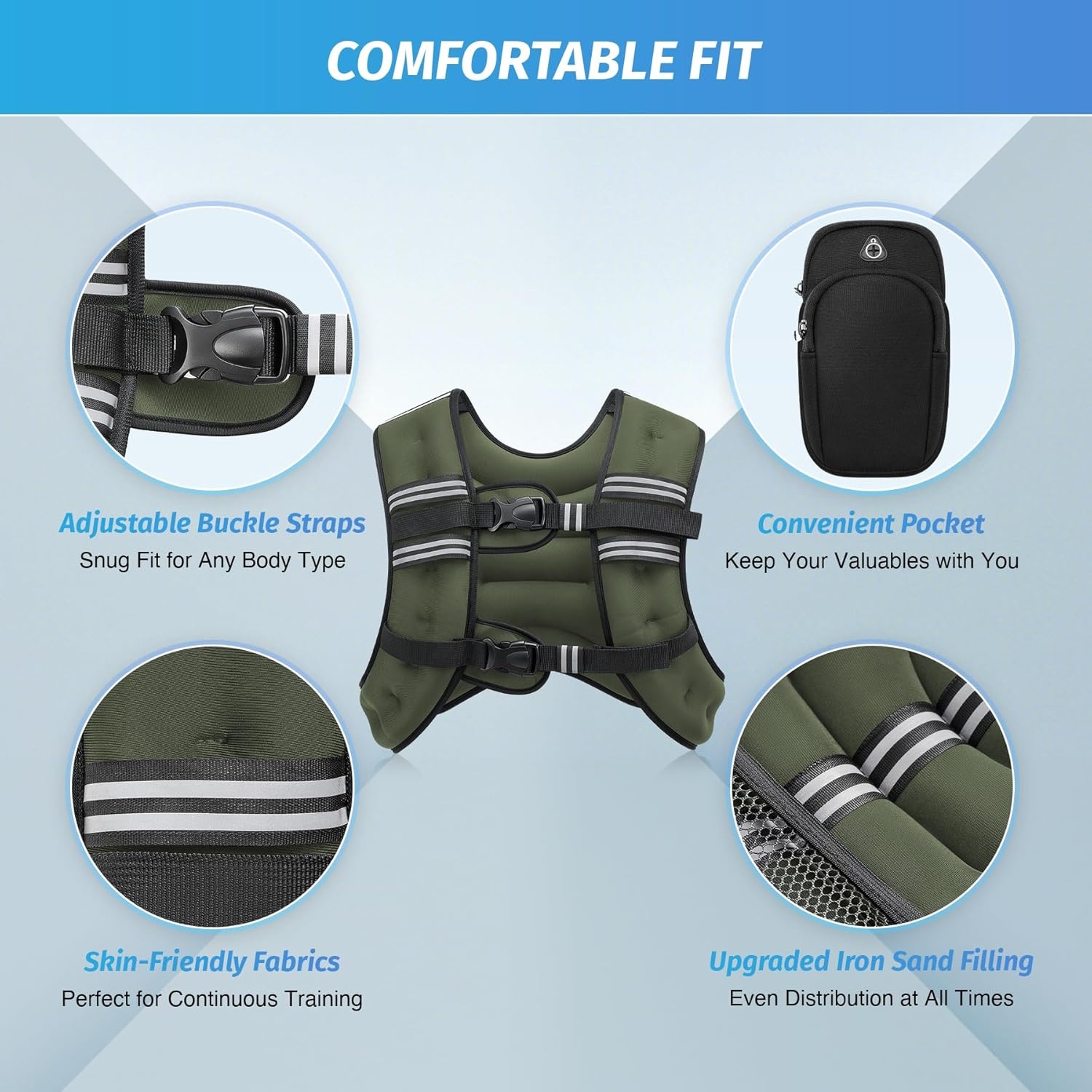 image:imageZELUS Weighted Vest 6lb8lb12lb16lb20lb25lb30lb Weight Vest with Reflective Stripe for Workout Strength Training Running Fitness Muscle Building Weight Loss WeightliftingGreen