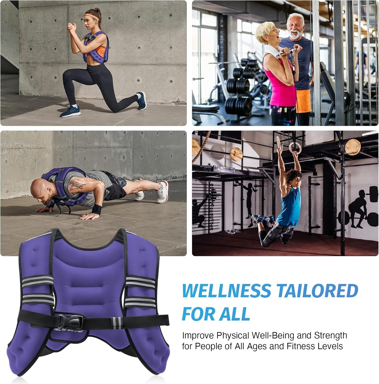 image:imageZELUS Weighted Vest 6lb8lb12lb16lb20lb25lb30lb Weight Vest with Reflective Stripe for Workout Strength Training Running Fitness Muscle Building Weight Loss WeightliftingViolet