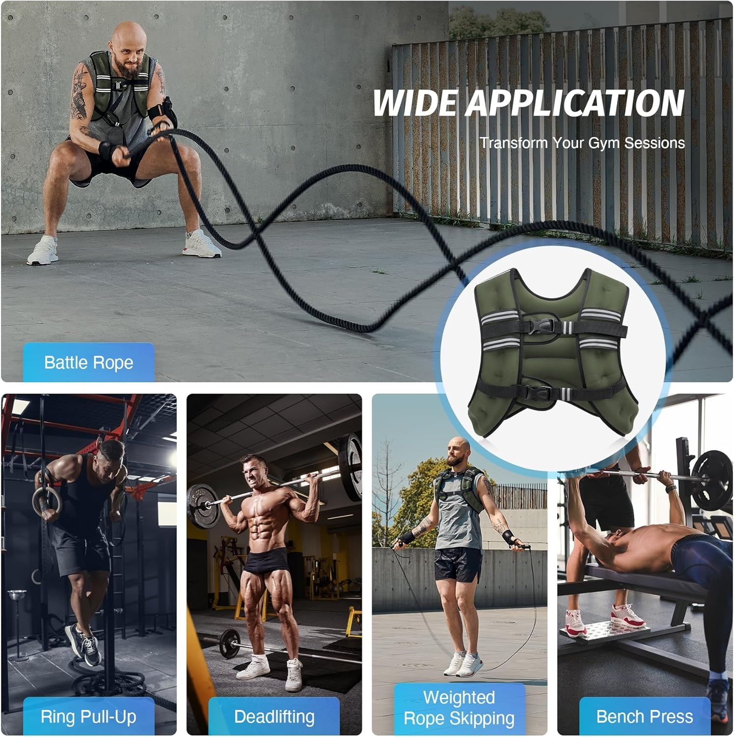 image:imageZELUS Weighted Vest 6lb8lb12lb16lb20lb25lb30lb Weight Vest with Reflective Stripe for Workout Strength Training Running Fitness Muscle Building Weight Loss WeightliftingGreen