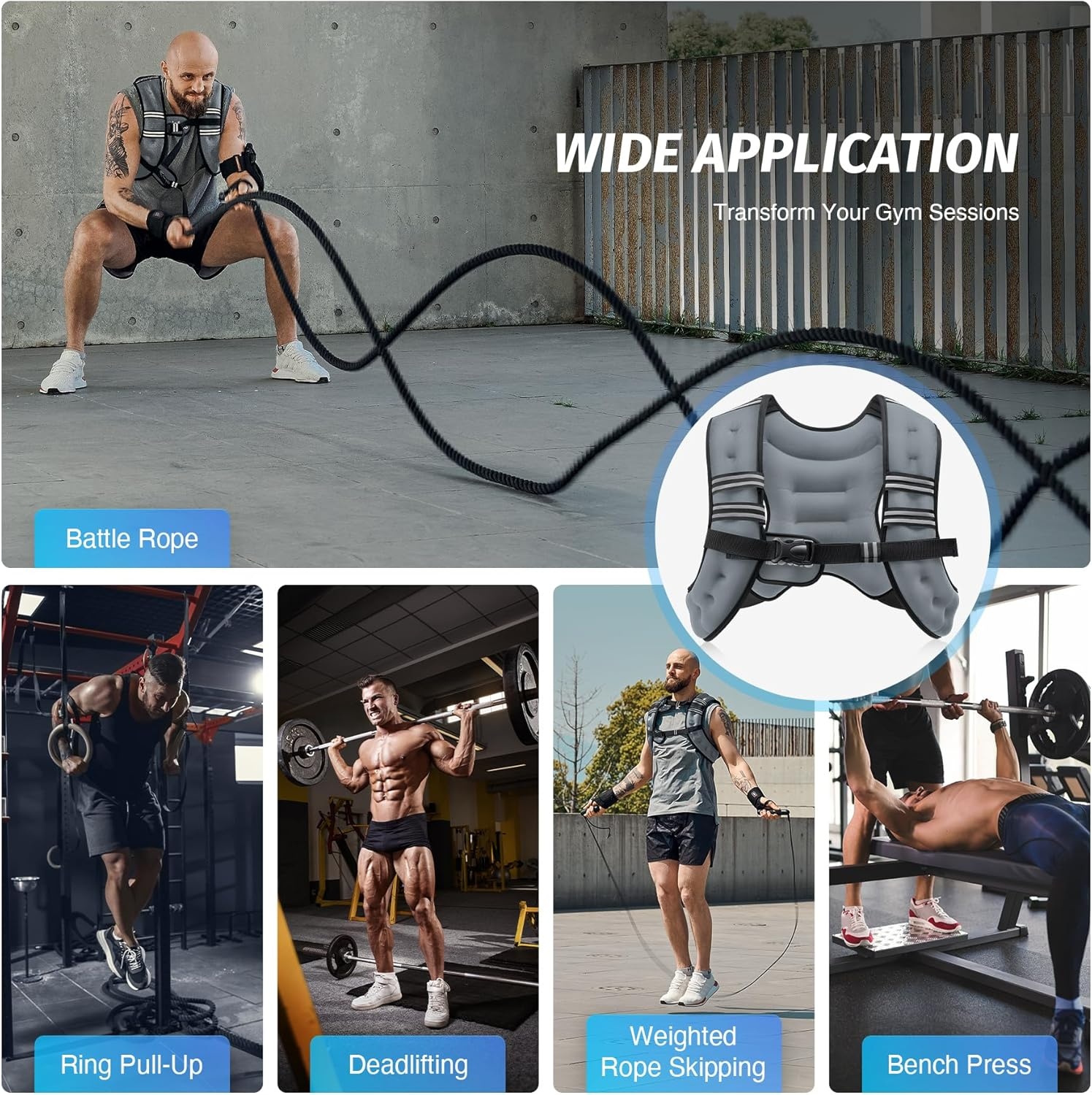 image:imageZELUS Weighted Vest 6lb8lb12lb16lb20lb25lb30lb Weight Vest with Reflective Stripe for Workout Strength Training Running Fitness Muscle Building Weight Loss WeightliftingGrey