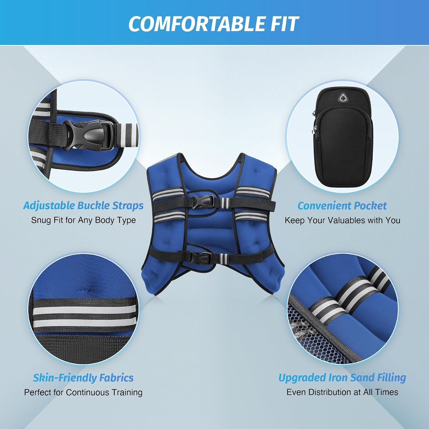 image:imageZELUS Weighted Vest 6lb8lb12lb16lb20lb25lb30lb Weight Vest with Reflective Stripe for Workout Strength Training Running Fitness Muscle Building Weight Loss WeightliftingBlue