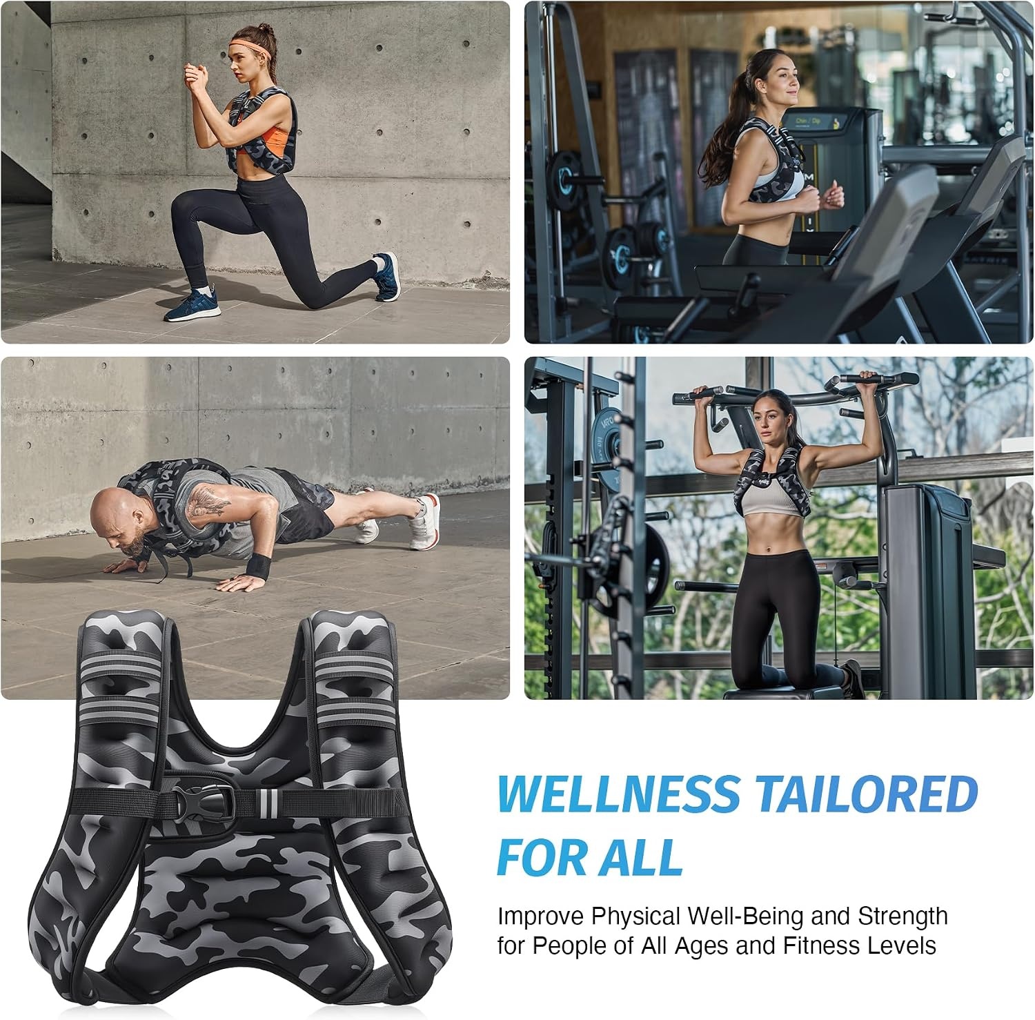 image:imageZELUS Weighted Vest 6lb8lb12lb16lb20lb25lb30lb Weight Vest with Reflective Stripe for Workout Strength Training Running Fitness Muscle Building Weight Loss WeightliftingBlack Camo