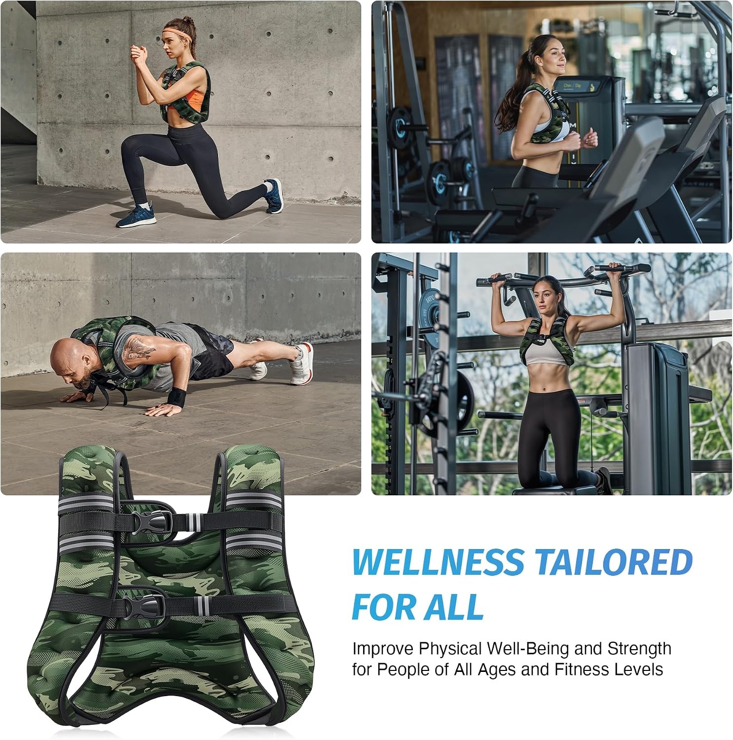 image:imageZELUS Weighted Vest 6lb8lb12lb16lb20lb25lb30lb Weight Vest with Reflective Stripe for Workout Strength Training Running Fitness Muscle Building Weight Loss WeightliftingForest Green Camo