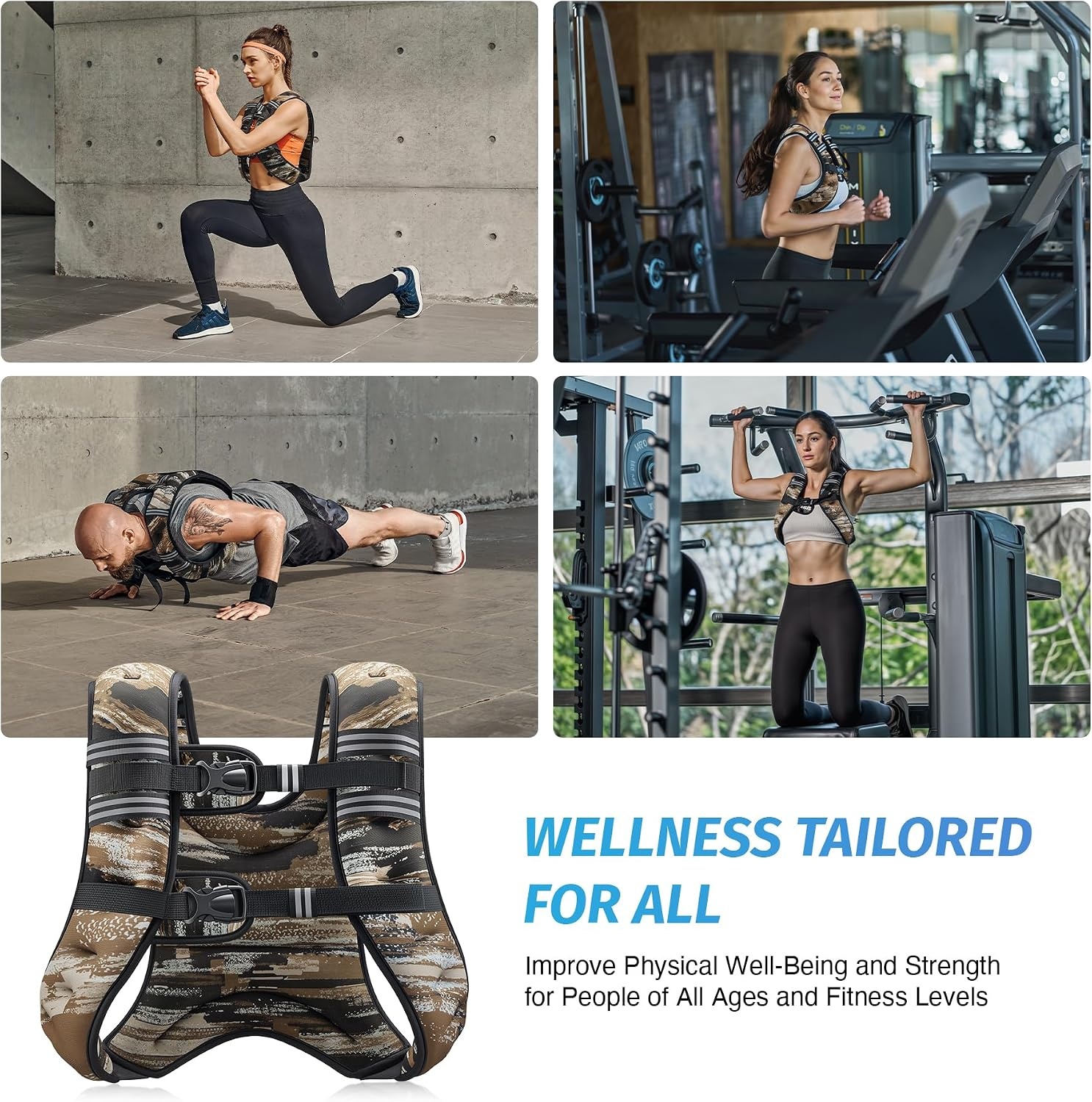 image:imageZELUS Weighted Vest 6lb8lb12lb16lb20lb25lb30lb Weight Vest with Reflective Stripe for Workout Strength Training Running Fitness Muscle Building Weight Loss WeightliftingBrushstroke Sand Camo