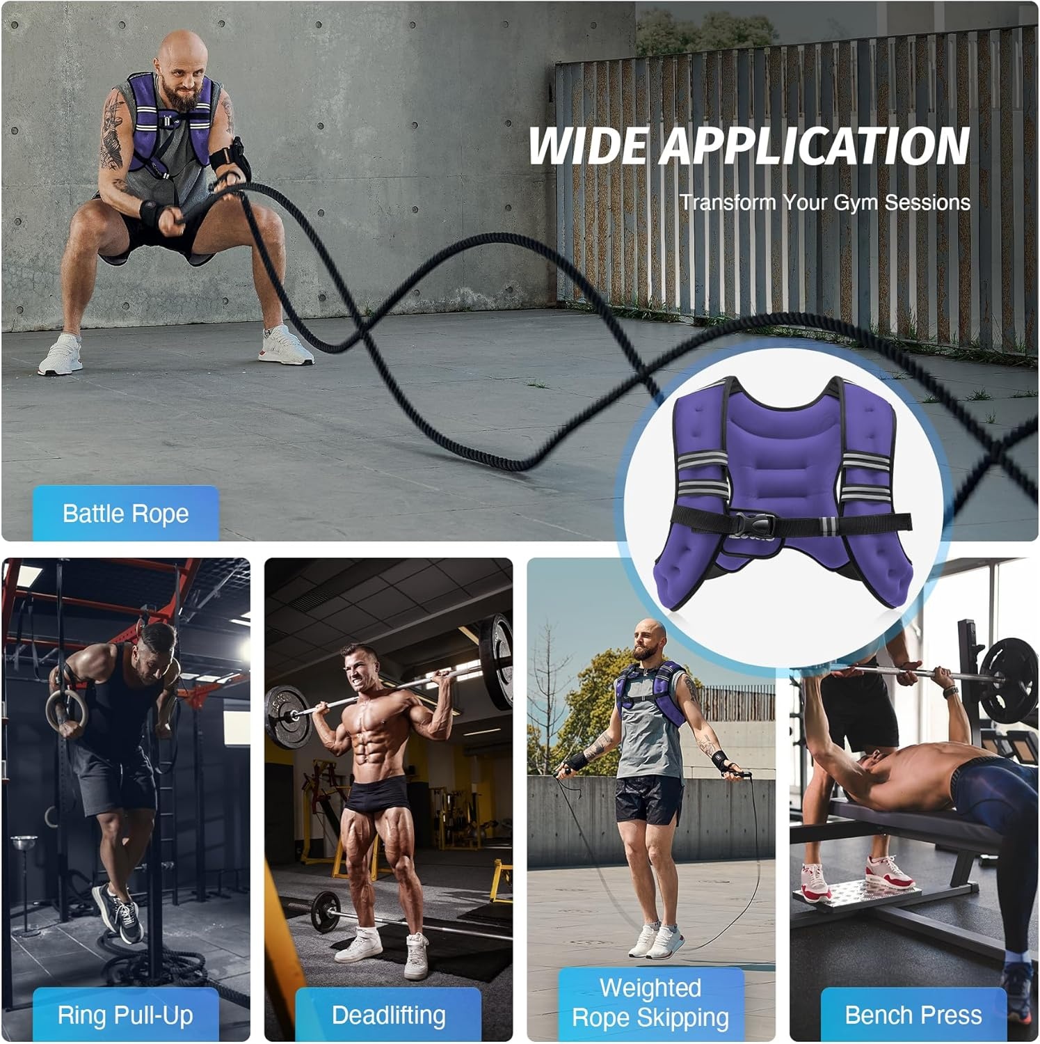 image:imageZELUS Weighted Vest 6lb8lb12lb16lb20lb25lb30lb Weight Vest with Reflective Stripe for Workout Strength Training Running Fitness Muscle Building Weight Loss WeightliftingViolet