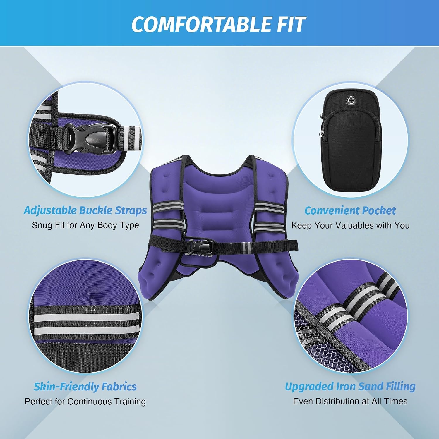 image:imageZELUS Weighted Vest 6lb8lb12lb16lb20lb25lb30lb Weight Vest with Reflective Stripe for Workout Strength Training Running Fitness Muscle Building Weight Loss WeightliftingViolet