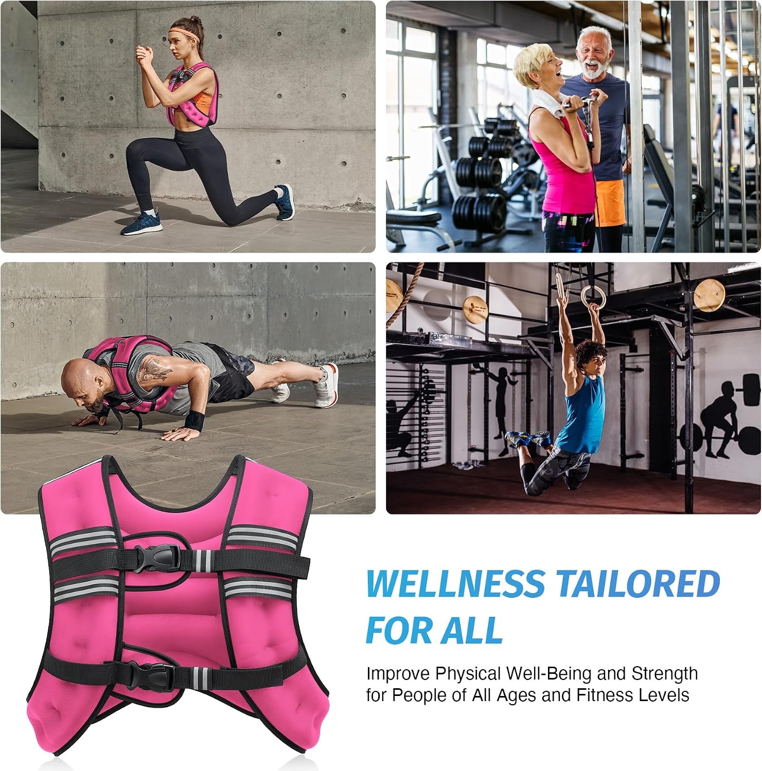image:imageZELUS Weighted Vest 6lb8lb12lb16lb20lb25lb30lb Weight Vest with Reflective Stripe for Workout Strength Training Running Fitness Muscle Building Weight Loss WeightliftingPink