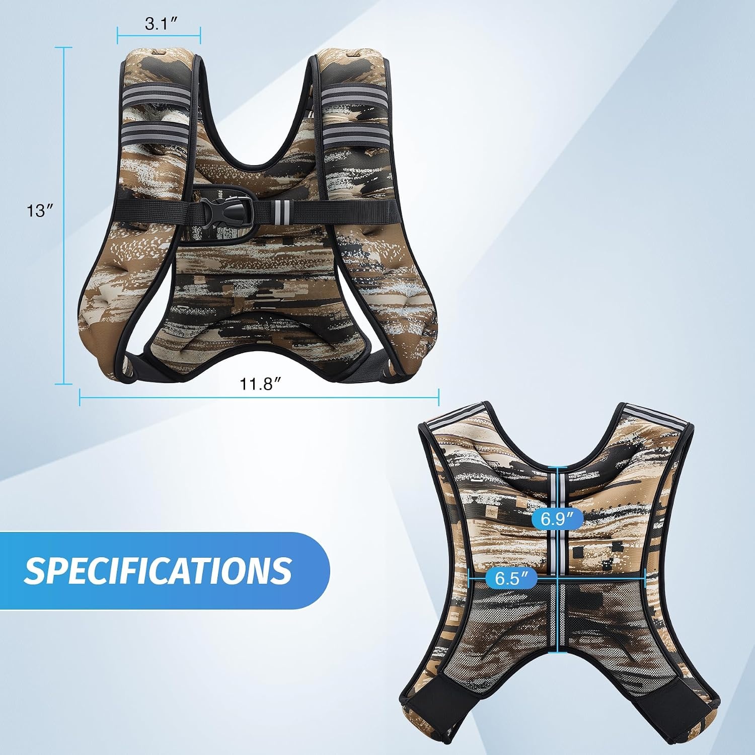 image:imageZELUS Weighted Vest 6lb8lb12lb16lb20lb25lb30lb Weight Vest with Reflective Stripe for Workout Strength Training Running Fitness Muscle Building Weight Loss WeightliftingBrushstroke Sand Camo