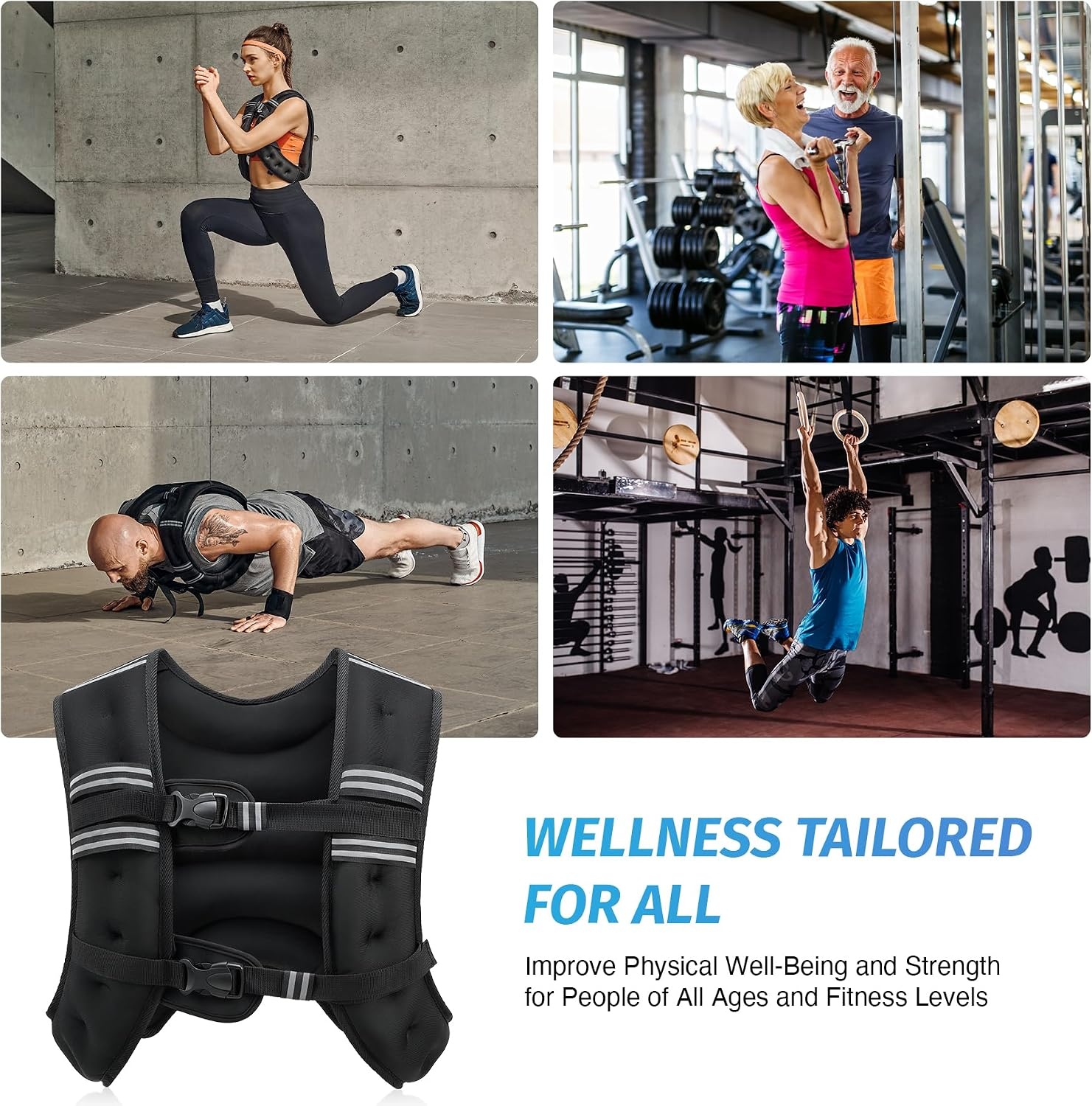 image:imageZELUS Weighted Vest 6lb8lb12lb16lb20lb25lb30lb Weight Vest with Reflective Stripe for Workout Strength Training Running Fitness Muscle Building Weight Loss WeightliftingBlack