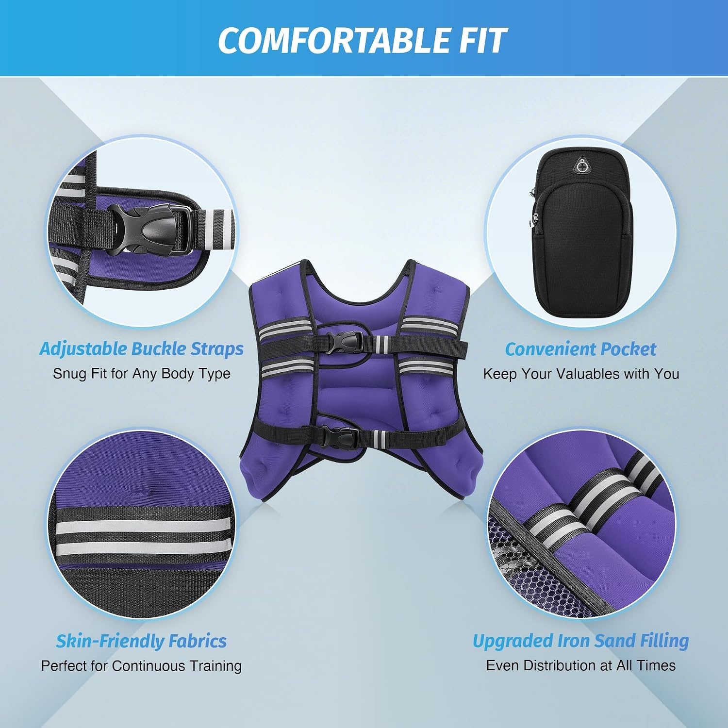 image:imageZELUS Weighted Vest 6lb8lb12lb16lb20lb25lb30lb Weight Vest with Reflective Stripe for Workout Strength Training Running Fitness Muscle Building Weight Loss WeightliftingViolet