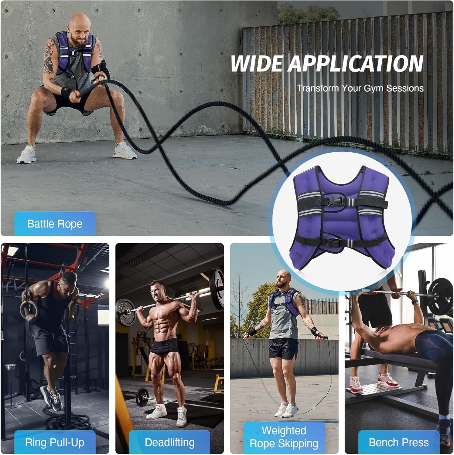 image:imageZELUS Weighted Vest 6lb8lb12lb16lb20lb25lb30lb Weight Vest with Reflective Stripe for Workout Strength Training Running Fitness Muscle Building Weight Loss WeightliftingViolet