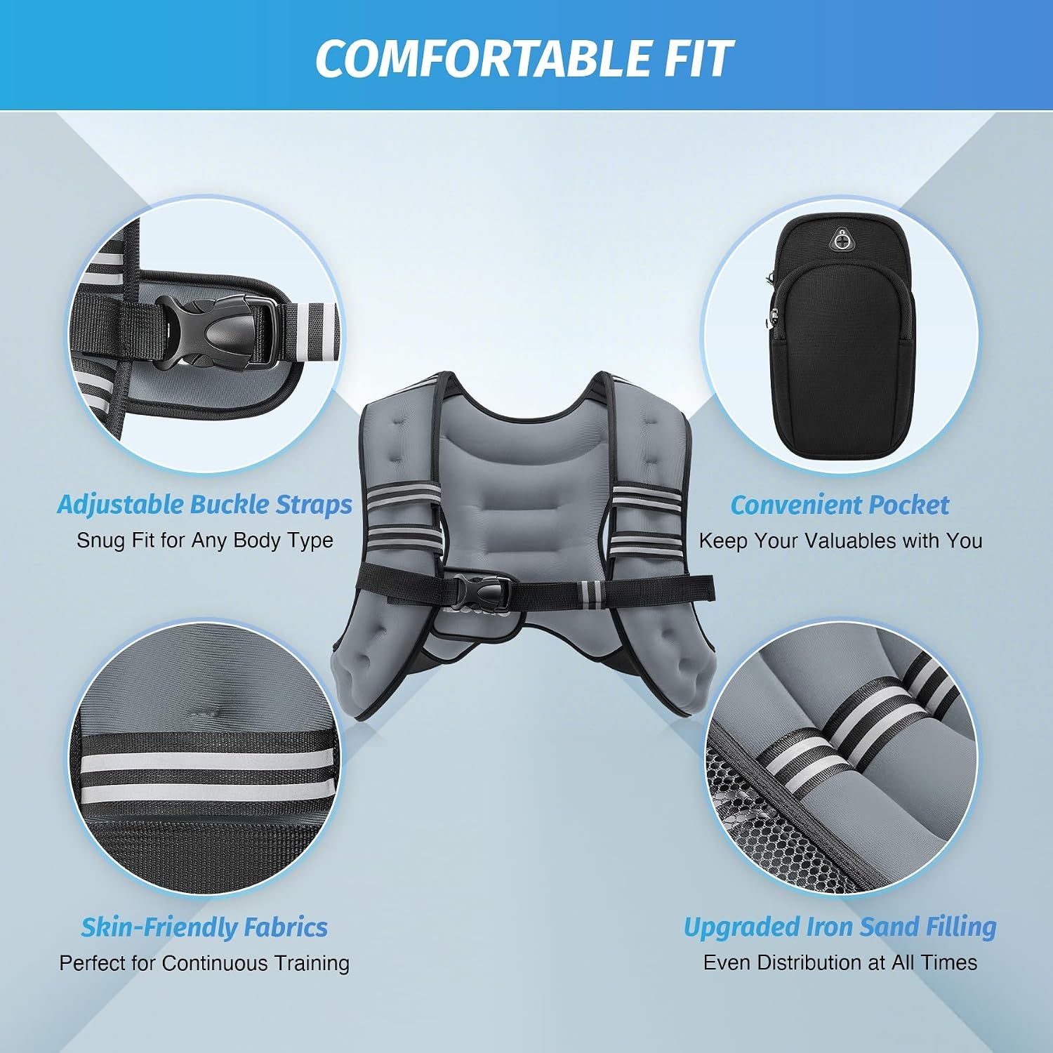 image:imageZELUS Weighted Vest 6lb8lb12lb16lb20lb25lb30lb Weight Vest with Reflective Stripe for Workout Strength Training Running Fitness Muscle Building Weight Loss WeightliftingGrey