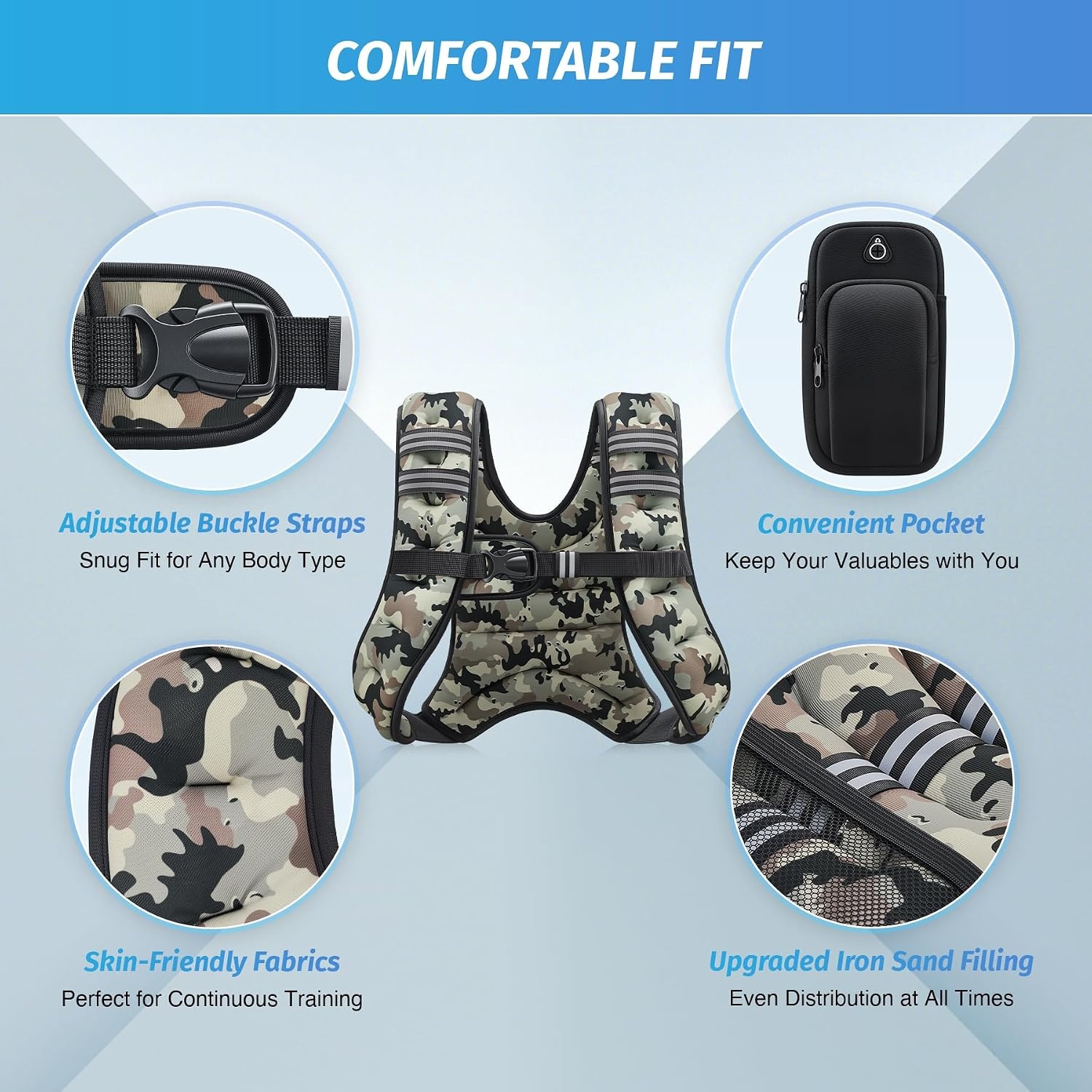 image:imageZELUS Weighted Vest 6lb8lb12lb16lb20lb25lb30lb Weight Vest with Reflective Stripe for Workout Strength Training Running Fitness Muscle Building Weight Loss WeightliftingDesert Camo