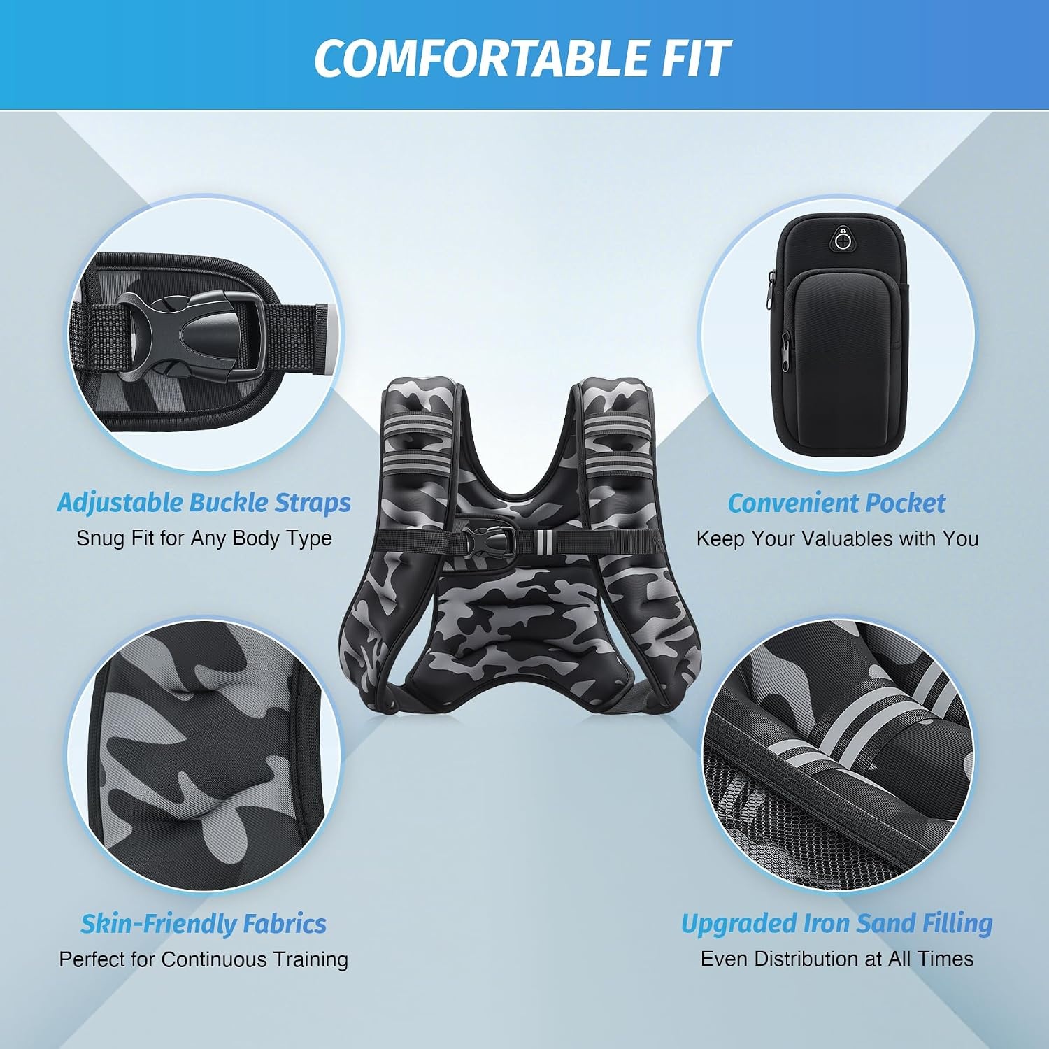 image:imageZELUS Weighted Vest 6lb8lb12lb16lb20lb25lb30lb Weight Vest with Reflective Stripe for Workout Strength Training Running Fitness Muscle Building Weight Loss WeightliftingBlack Camo