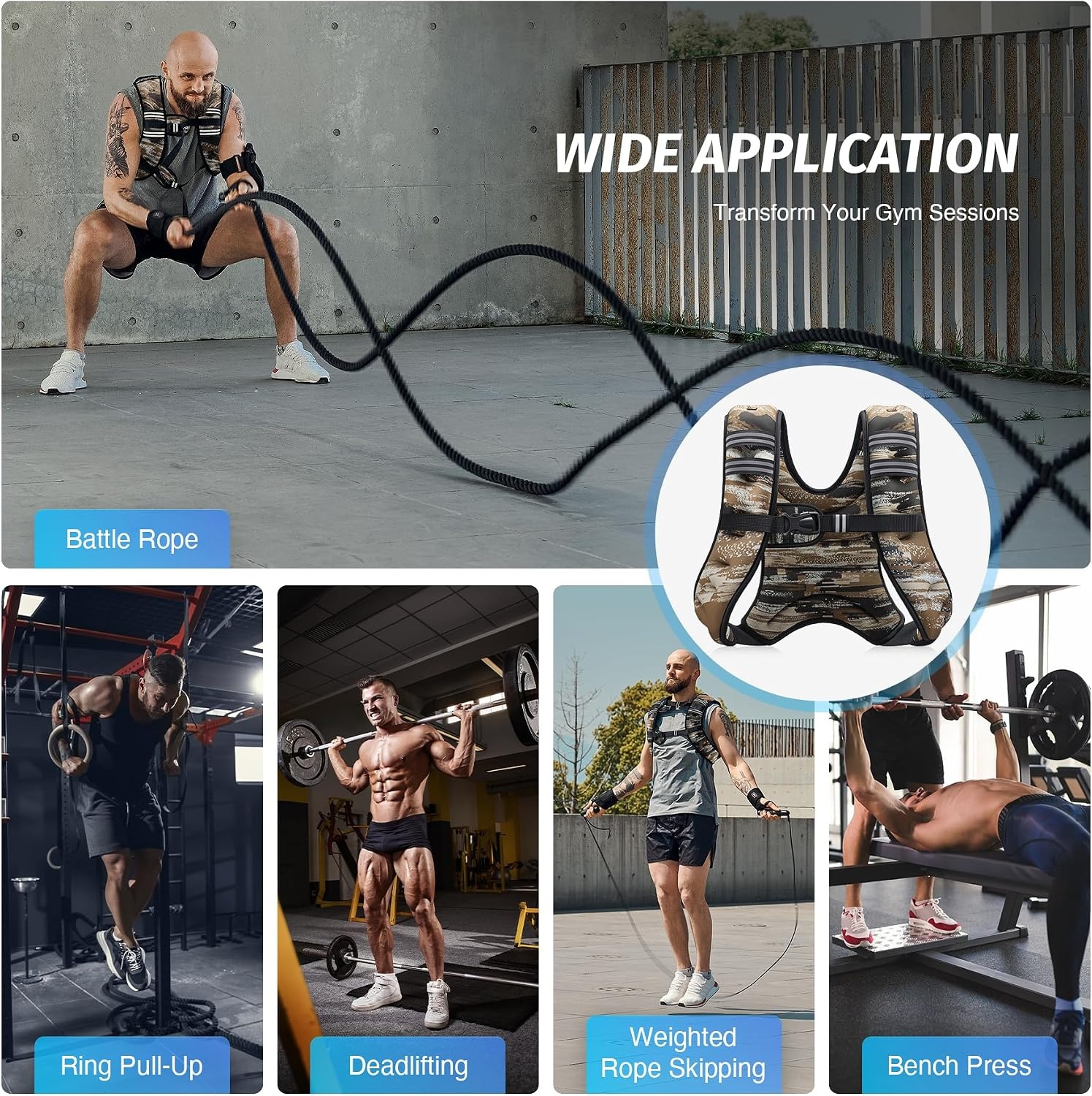 image:imageZELUS Weighted Vest 6lb8lb12lb16lb20lb25lb30lb Weight Vest with Reflective Stripe for Workout Strength Training Running Fitness Muscle Building Weight Loss WeightliftingBrushstroke Sand Camo