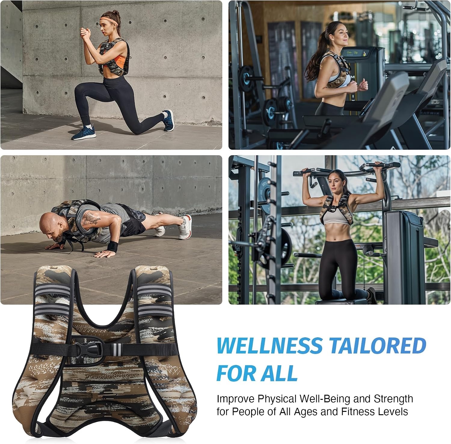 image:imageZELUS Weighted Vest 6lb8lb12lb16lb20lb25lb30lb Weight Vest with Reflective Stripe for Workout Strength Training Running Fitness Muscle Building Weight Loss WeightliftingBrushstroke Sand Camo