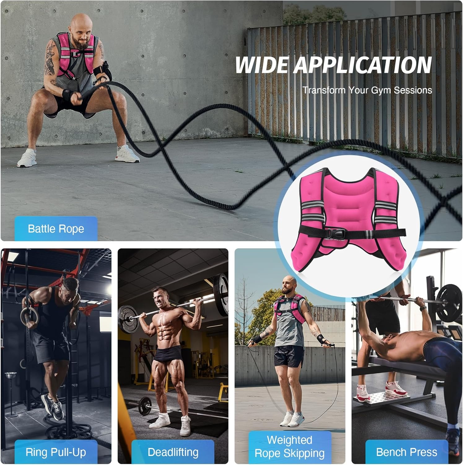 image:imageZELUS Weighted Vest 6lb8lb12lb16lb20lb25lb30lb Weight Vest with Reflective Stripe for Workout Strength Training Running Fitness Muscle Building Weight Loss WeightliftingPink