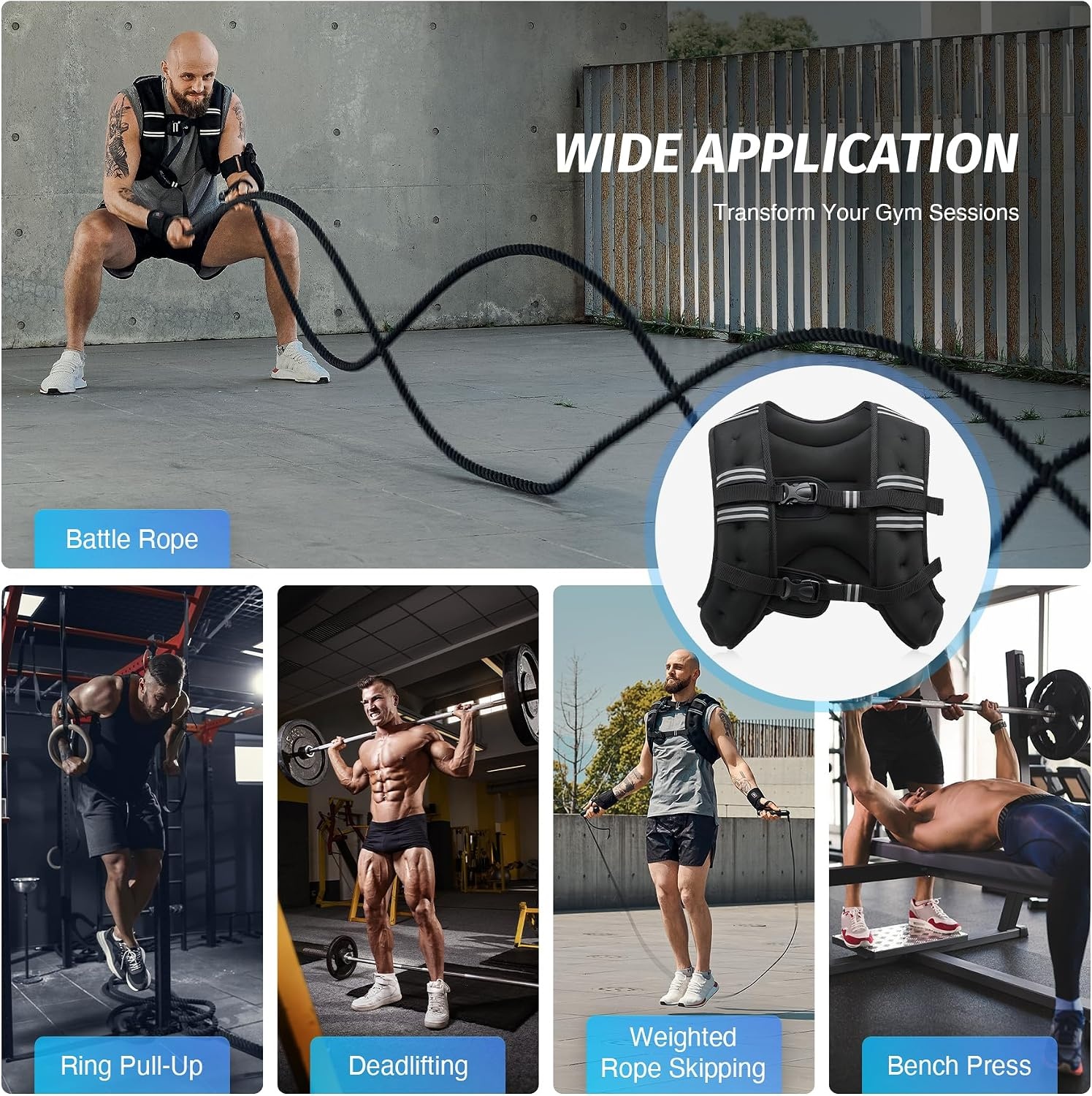 image:imageZELUS Weighted Vest 6lb8lb12lb16lb20lb25lb30lb Weight Vest with Reflective Stripe for Workout Strength Training Running Fitness Muscle Building Weight Loss WeightliftingBlack