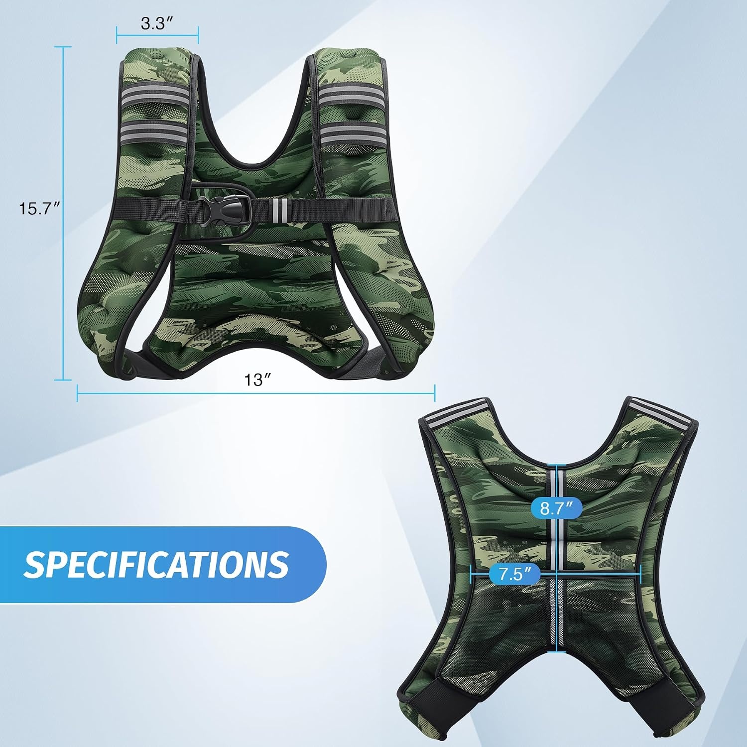 image:imageZELUS Weighted Vest 6lb8lb12lb16lb20lb25lb30lb Weight Vest with Reflective Stripe for Workout Strength Training Running Fitness Muscle Building Weight Loss WeightliftingForest Green Camo