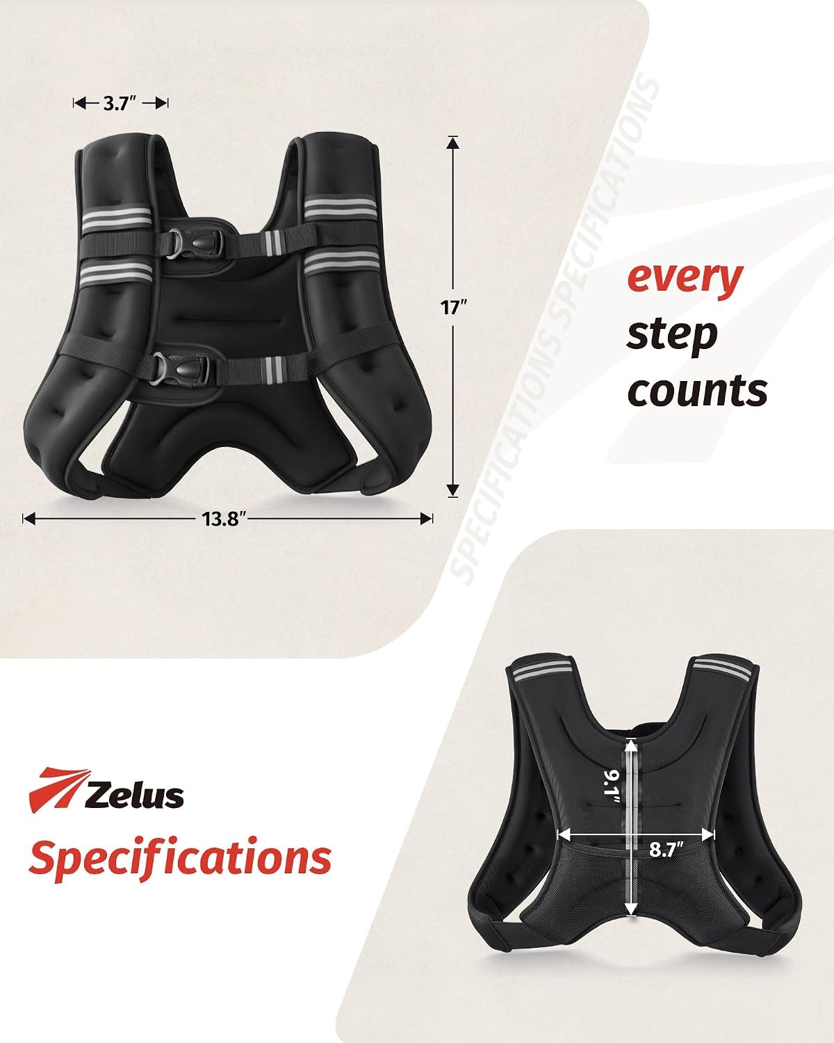image:imageZELUS Weighted Vest 6lb8lb12lb16lb20lb25lb30lb Weight Vest with Reflective Stripe for Workout Strength Training Running Fitness Muscle Building Weight Loss WeightliftingBlack