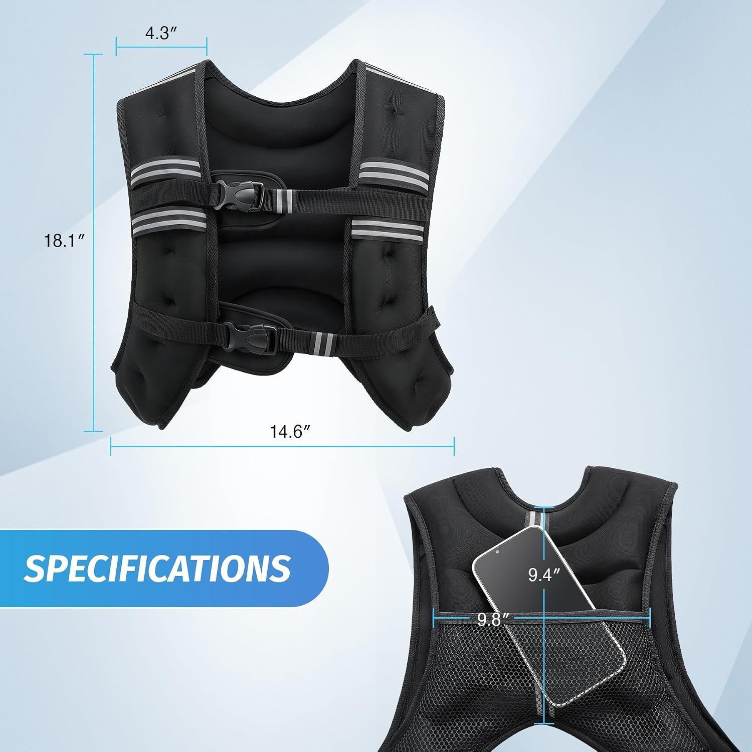 image:imageZELUS Weighted Vest 6lb8lb12lb16lb20lb25lb30lb Weight Vest with Reflective Stripe for Workout Strength Training Running Fitness Muscle Building Weight Loss WeightliftingBlack