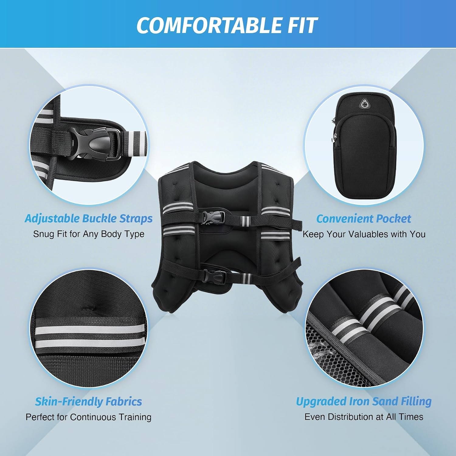 image:imageZELUS Weighted Vest 6lb8lb12lb16lb20lb25lb30lb Weight Vest with Reflective Stripe for Workout Strength Training Running Fitness Muscle Building Weight Loss WeightliftingBlack