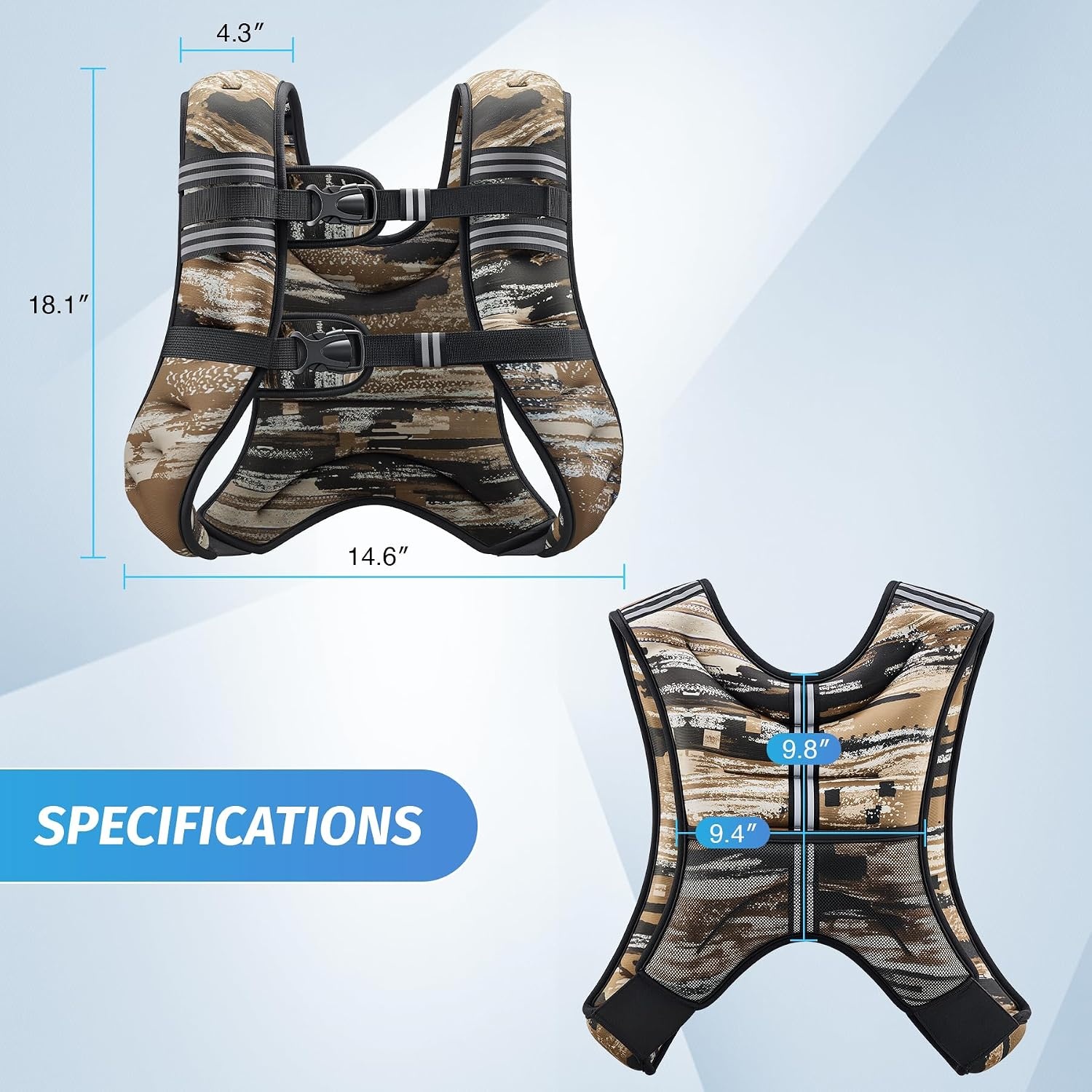 image:imageZELUS Weighted Vest 6lb8lb12lb16lb20lb25lb30lb Weight Vest with Reflective Stripe for Workout Strength Training Running Fitness Muscle Building Weight Loss WeightliftingBrushstroke Sand Camo