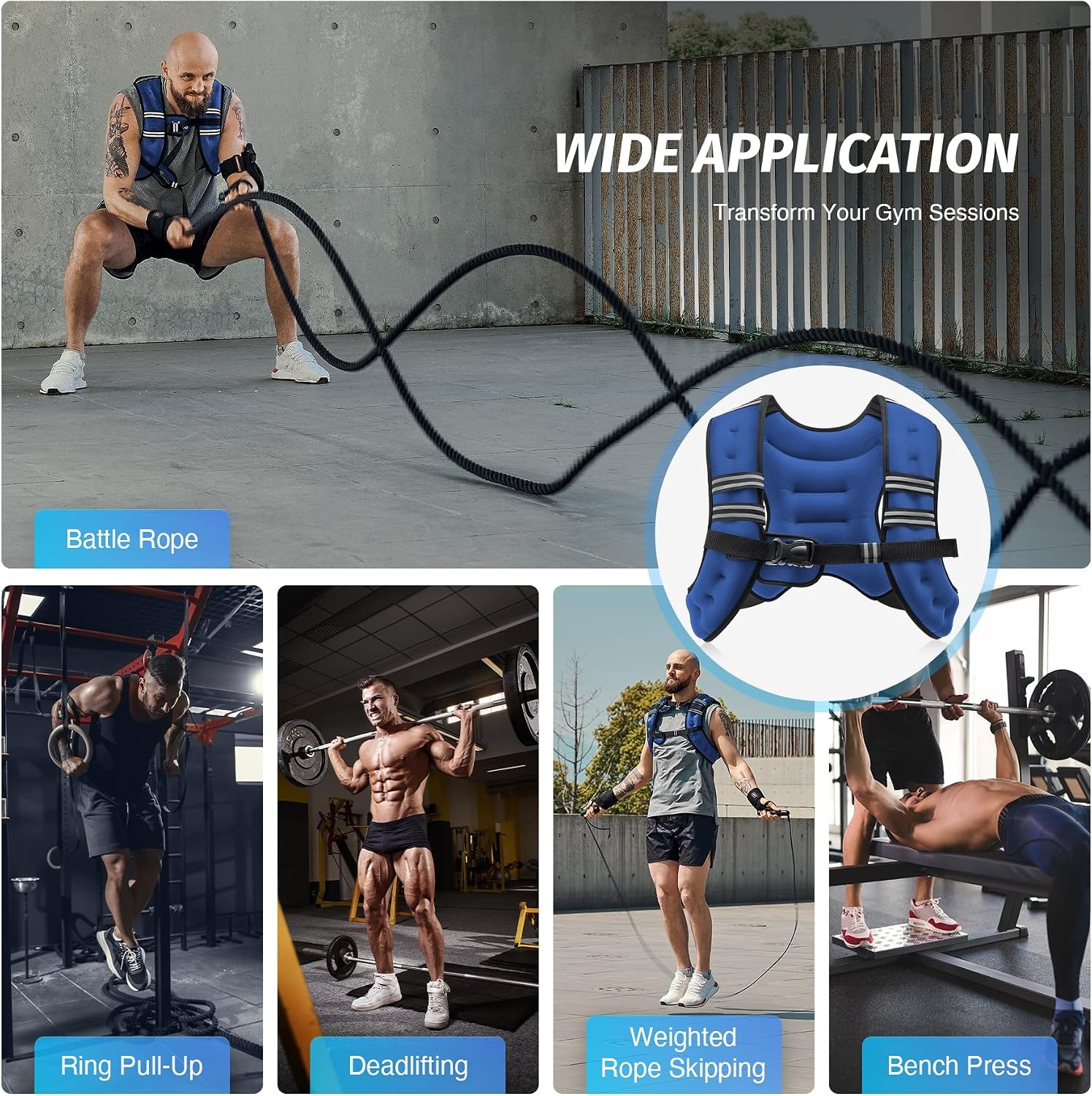 image:imageZELUS Weighted Vest 6lb8lb12lb16lb20lb25lb30lb Weight Vest with Reflective Stripe for Workout Strength Training Running Fitness Muscle Building Weight Loss WeightliftingBlue