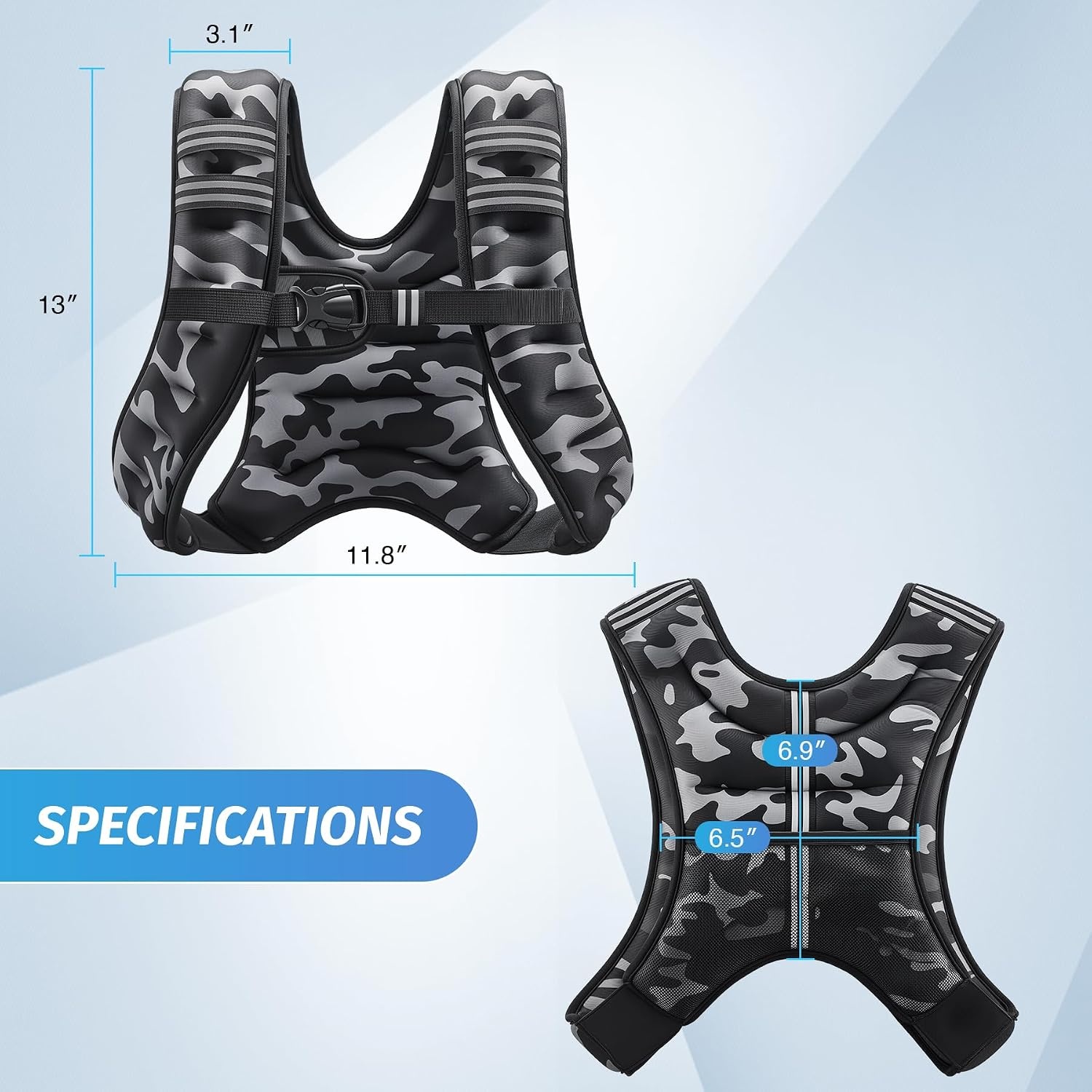 image:imageZELUS Weighted Vest 6lb8lb12lb16lb20lb25lb30lb Weight Vest with Reflective Stripe for Workout Strength Training Running Fitness Muscle Building Weight Loss WeightliftingBlack Camo