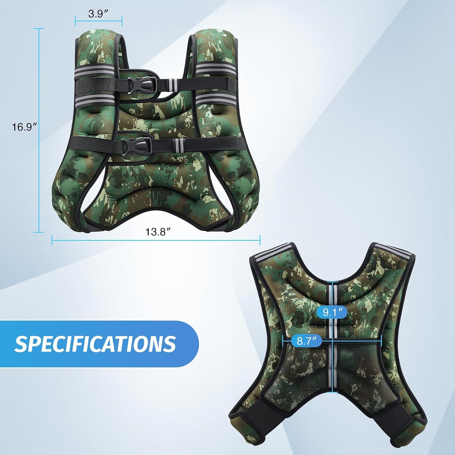image:imageZELUS Weighted Vest 6lb8lb12lb16lb20lb25lb30lb Weight Vest with Reflective Stripe for Workout Strength Training Running Fitness Muscle Building Weight Loss WeightliftingGreen Camo